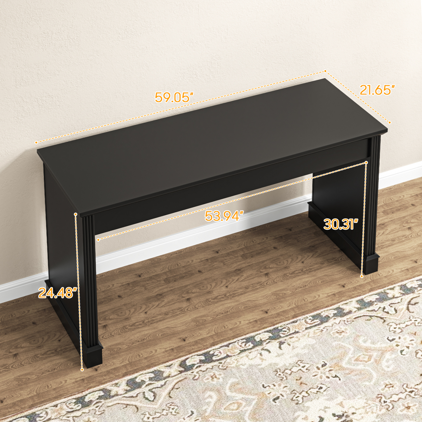 Farmhouse 59" Executive Computer Desk, Simple and Spacious Workstation for Remote Work & Study, Home Office, Pure Black