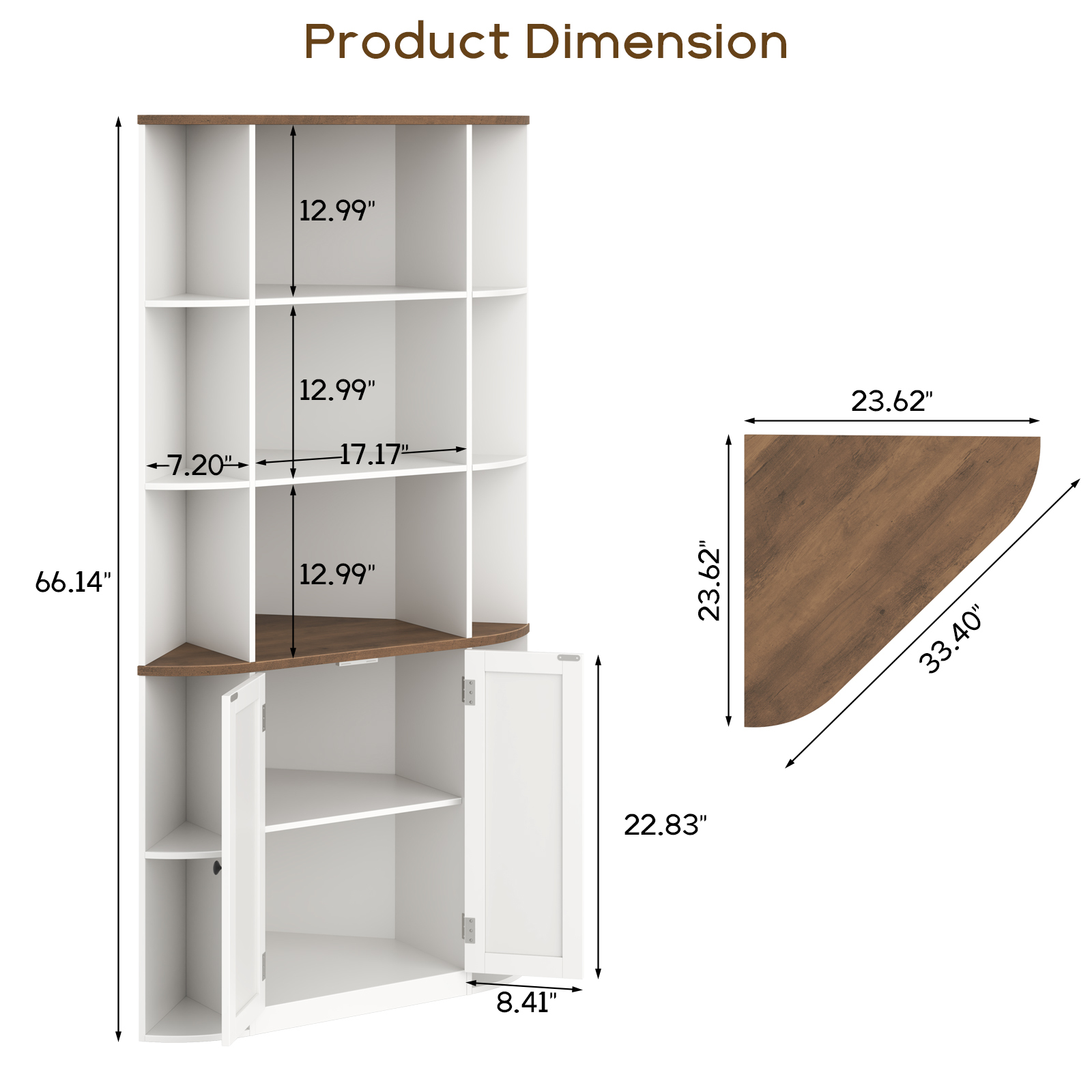 Halitaa Halitaa Corner Storage Cabinet, 67” Tall Corner Bookshelf with Barn Doors and Adjustable Shelf, Farmhouse Storage Shelf with Bottom Cabinet for Study, Living Room and Bedroom
