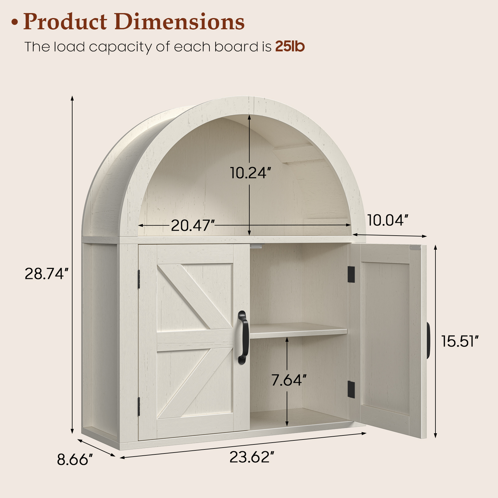 Arched Bathroom Wall Cabinet, Farmhouse Medicine Cabinet with Barn Door and with Adjustable Shelf, 23.6 x 28.7'' Wooden Storage Cabinet Wall Mounted for Bathroom Laundry Room Kitchen