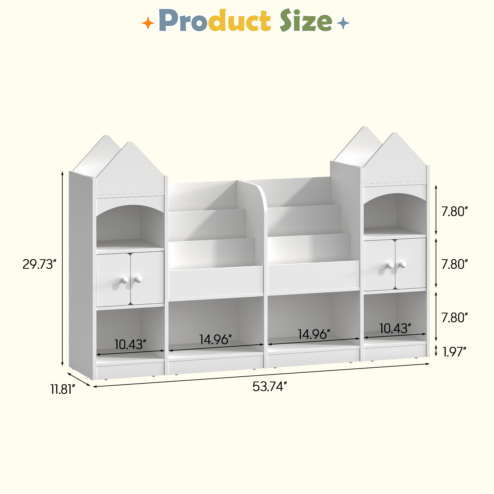 Vabkids Castle Shape Children's Bookshelf, Kids Bookcase Display Case Kids Toy Storage Organizer Multifunctional Storage Cabinet Bookshelf Suitable for Playroom, Children's Room, Living Room, White