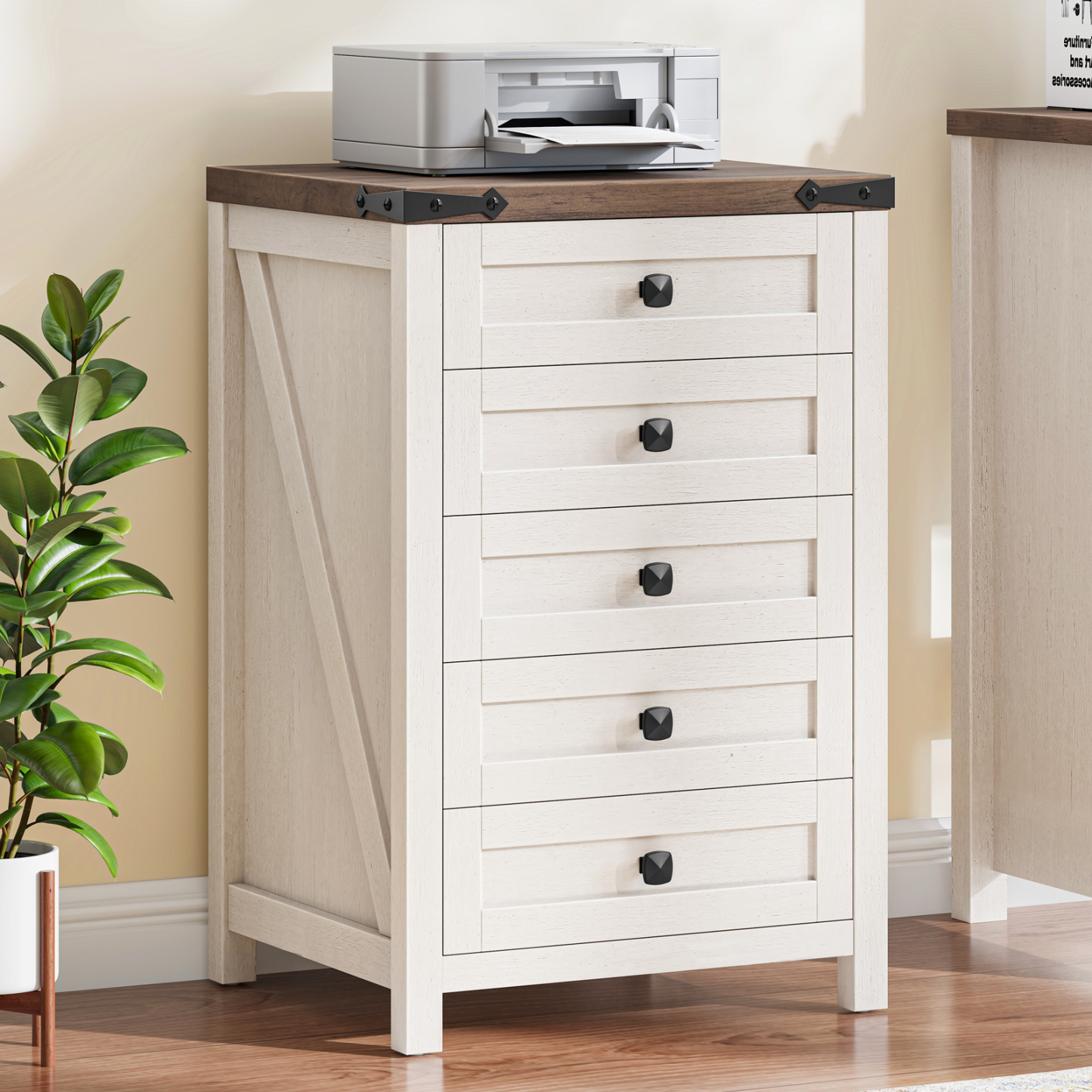 Halitaa 5 Drawer Storage Cabinet, Office Storage Cabinet with 5 Drawers, Small Farmhouse Printer Stand for Home Office