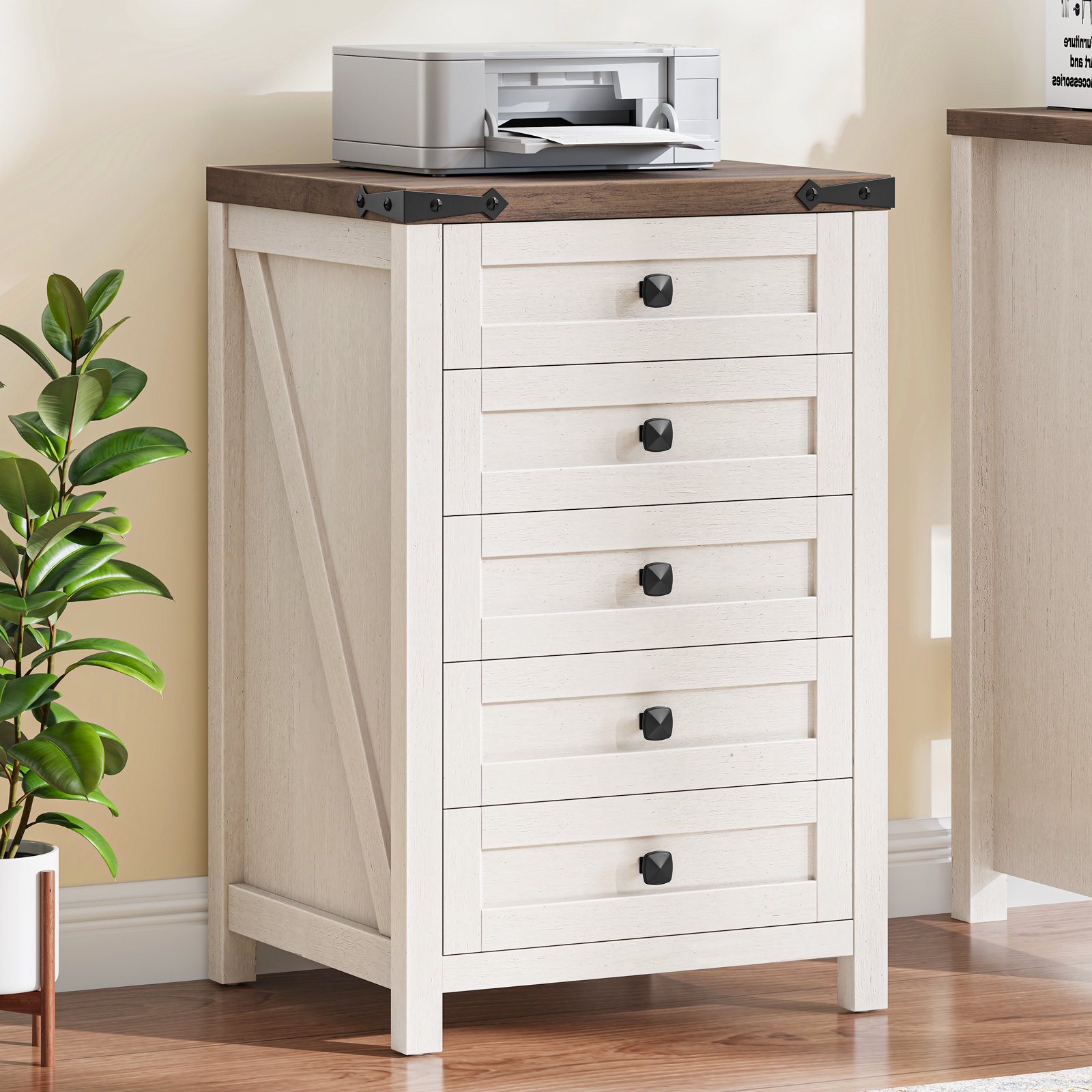 Halitaa 5 Drawer Storage Cabinet, Office Storage Cabinet with 5 Drawers, Small Farmhouse Printer Stand for Home Office