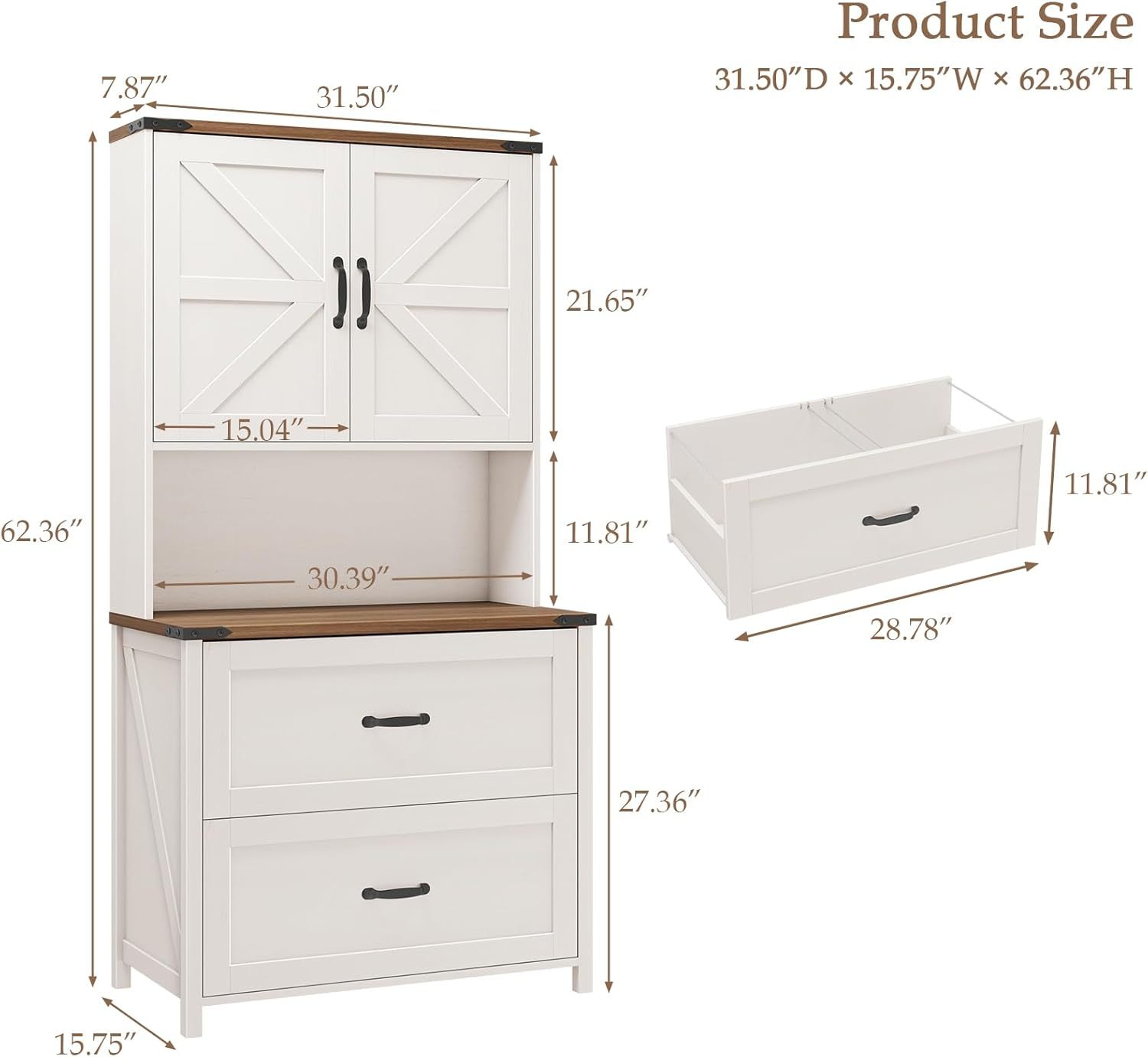 File Cabinet 2 Drawers Lateral File Cabinet with Adjustable Shelf for Letter/Legal/A4 Size Hanging Files, Large Wood File Storage Cabinets Printer Stand for Home Office, Rustic White