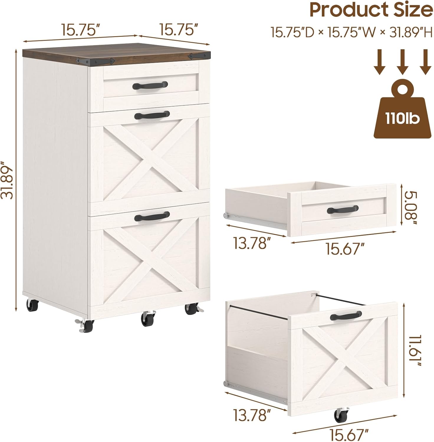 Halitaa 3 Drawers Tall Farmhouse File Cabinet with Wheels for Home Office, Black | Halitaa Vertical Filing Cabinet Fits Letter/A4 Size, Rolling File Cabinet Wooden Printer Stand for Home Office