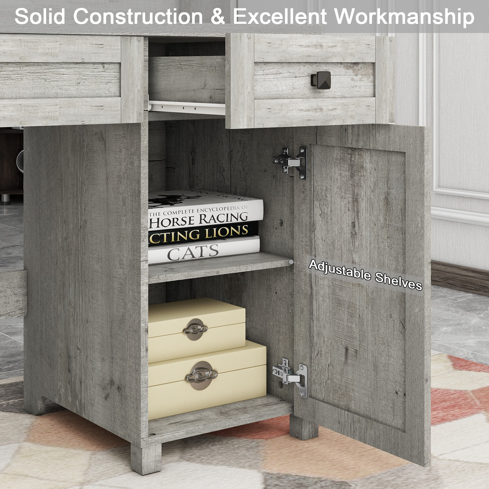 Farmhouse 47" Executive Desk, Computer Desk with Drawers and Storage Cabinet, is versatile and suitable for a variety of people