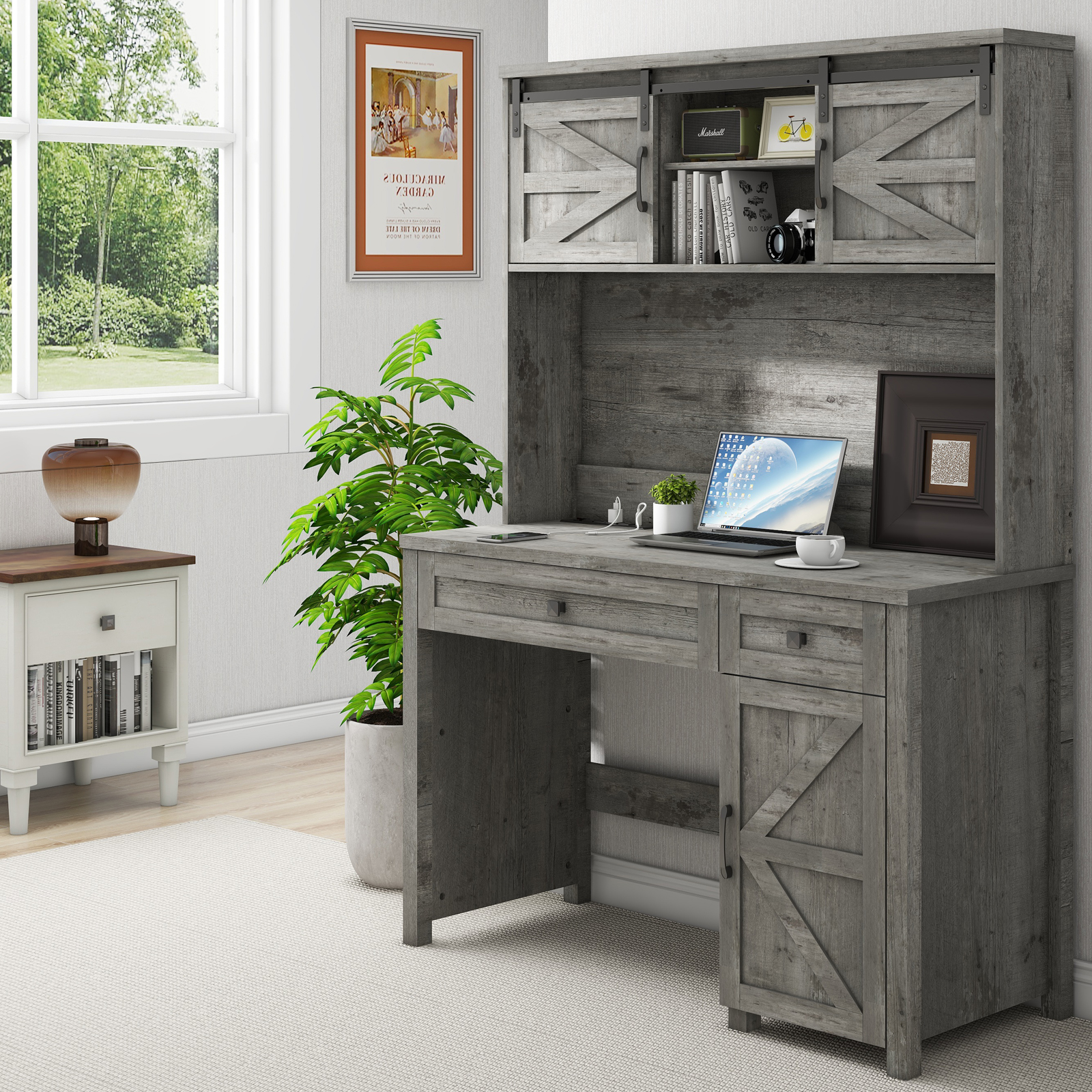 Farmhouse 47" Executive Desk, Computer Desk with Drawers and Storage Cabinet, is versatile and suitable for a variety of people