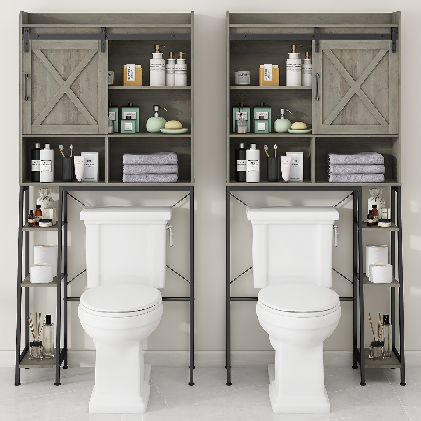 Vabches Over The Toilet Storage Cabinet with Sliding Door and Integrated Toilet Paper Holder, Ideal for Bathrooms, Restrooms, and Laundry Rooms.
