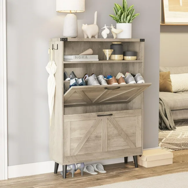 VEANERWOOD Shoe Cabinet with 2 Flip Drawers, Shoe Storage Cabinet for 