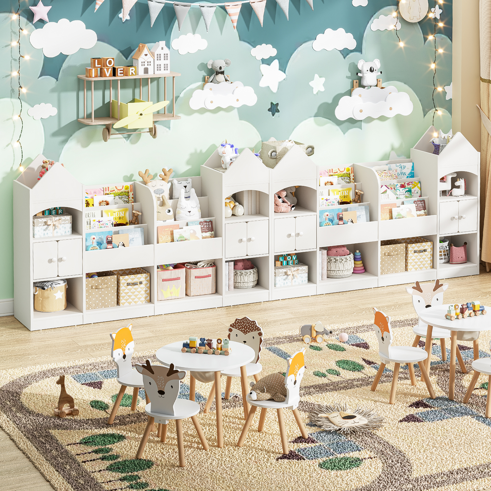 Vabkids Castle Shape Children's Bookshelf, Kids Bookcase Display Case Kids Toy Storage Organizer Multifunctional Storage Cabinet Bookshelf Suitable for Playroom, Children's Room, Living Room, White