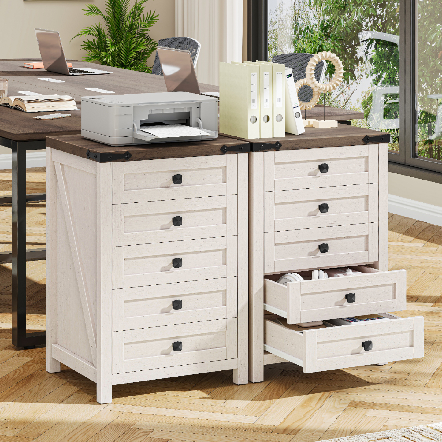Halitaa 5 Drawer Storage Cabinet, Office Storage Cabinet with 5 Drawers, Small Farmhouse Printer Stand for Home Office