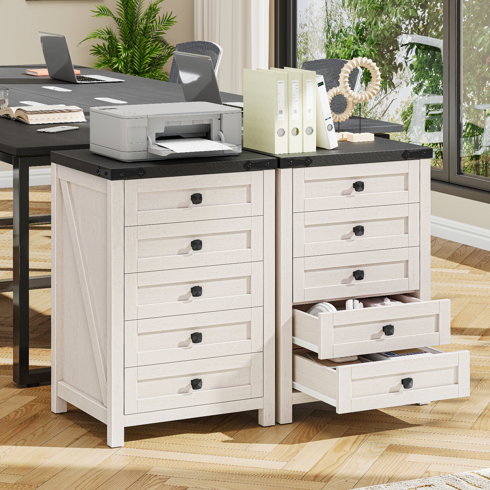 Halitaa 5 Drawer Storage Cabinet, Office Storage Cabinet with 5 Drawers, Small Farmhouse Printer Stand for Home Office