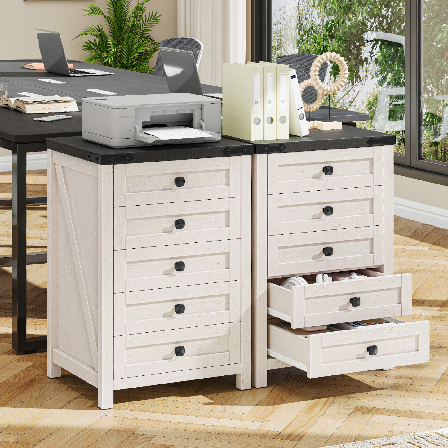 Halitaa 5 Drawer Storage Cabinet, Office Storage Cabinet with 5 Drawers, Small Farmhouse Printer Stand for Home Office