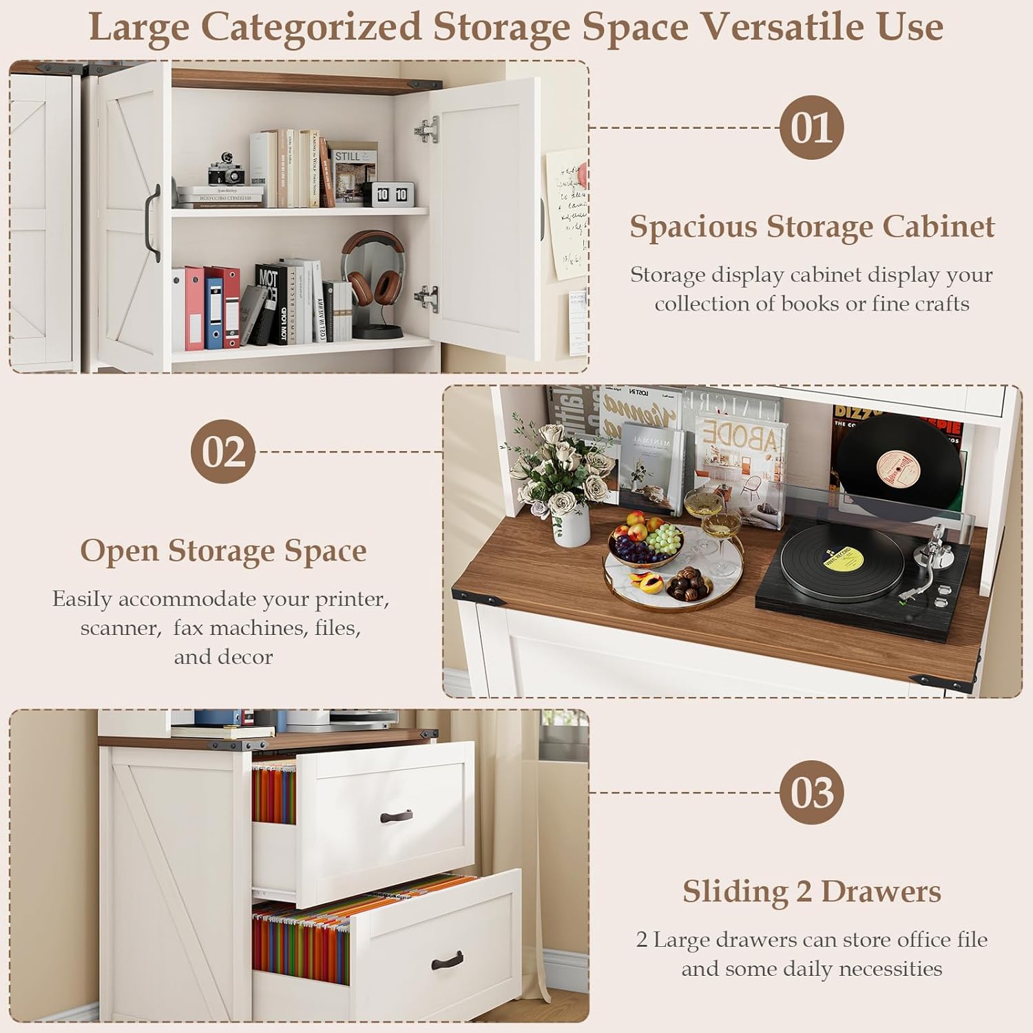 File Cabinet 2 Drawers Lateral File Cabinet with Adjustable Shelf for Letter/Legal/A4 Size Hanging Files, Large Wood File Storage Cabinets Printer Stand for Home Office, Rustic White