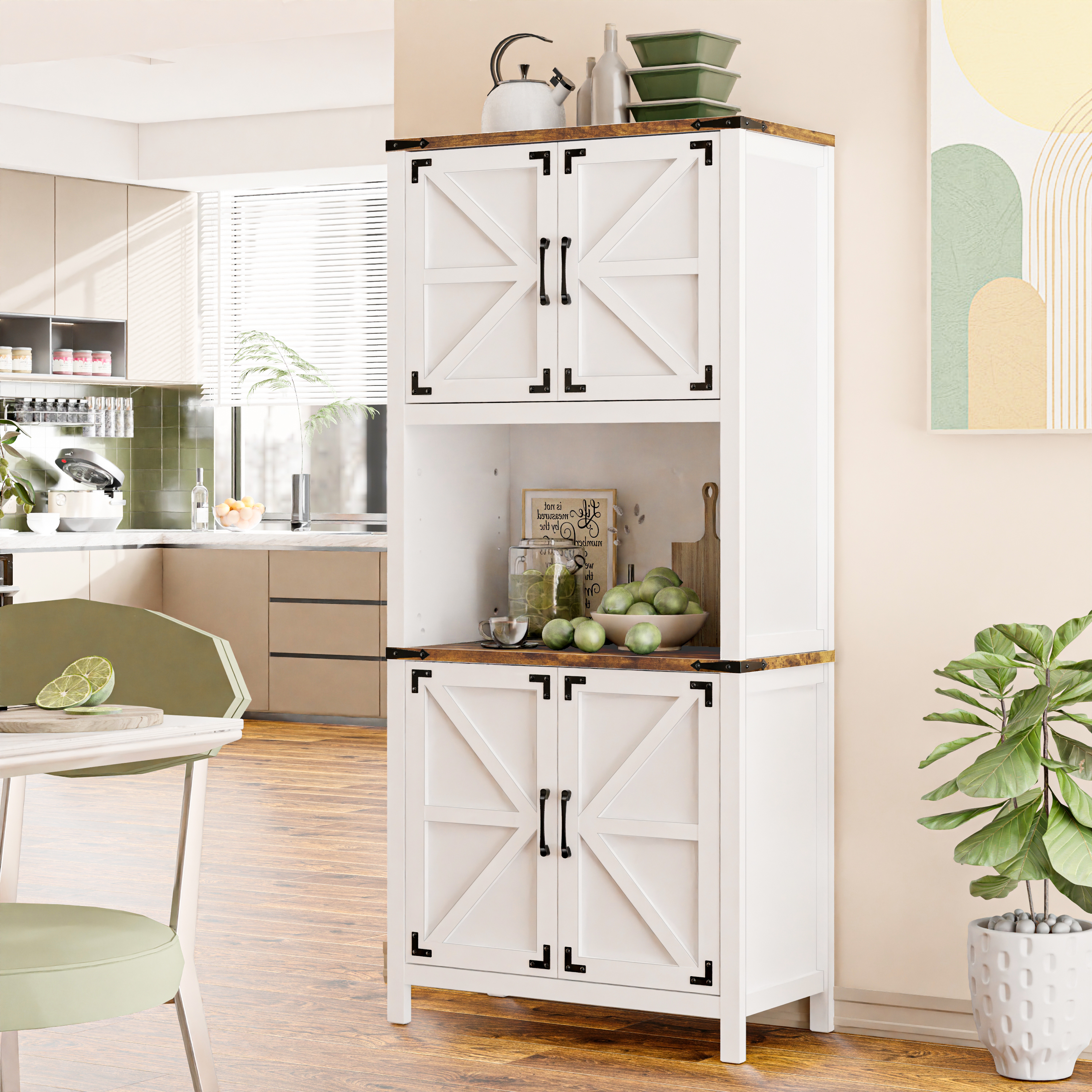 Vabches 69" H 6-Tier Farmhouse Storage Cabinet, perfect for Kitchen, Living Room, Lounge