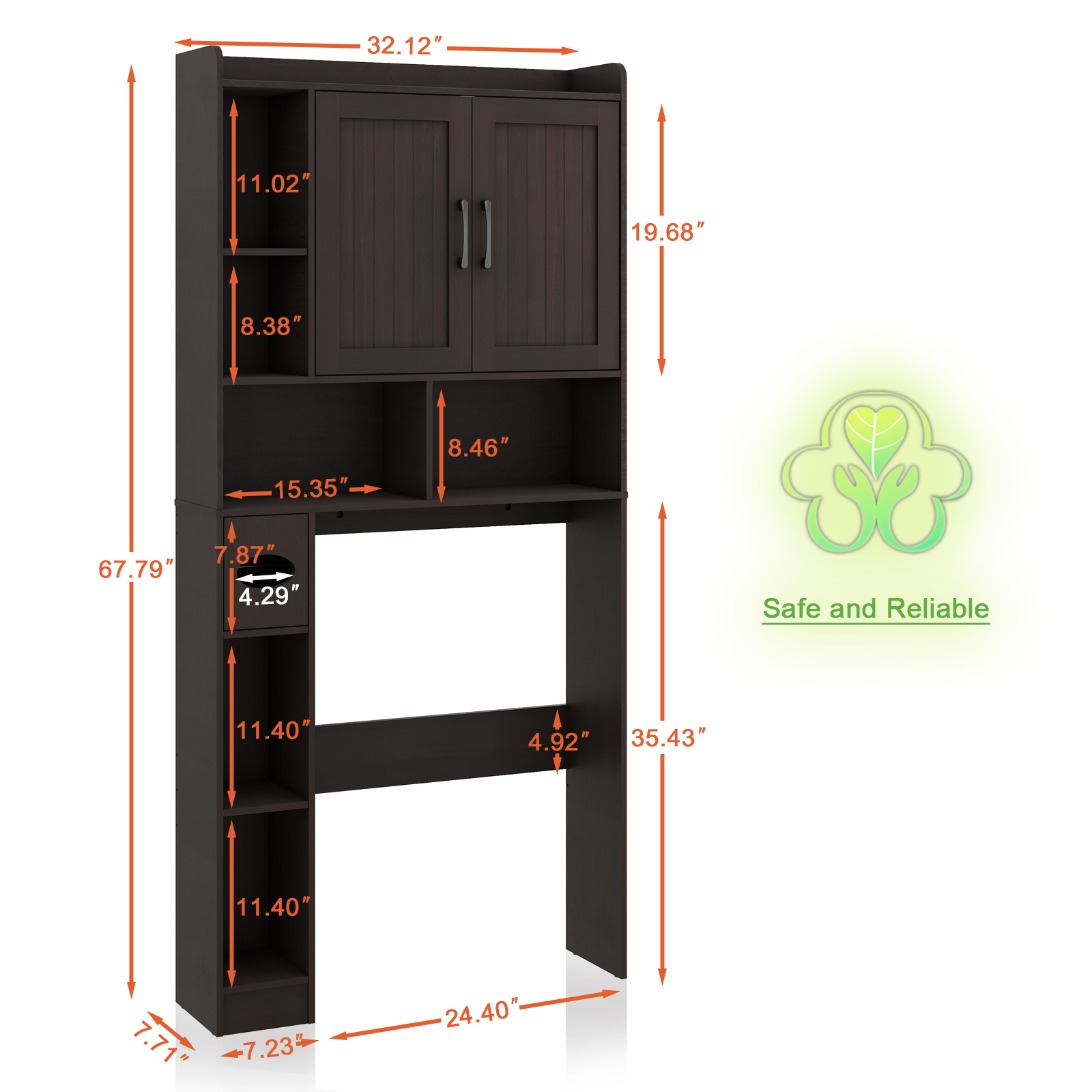 Over The Toilet Storage Cabinet, Farmhouse Storage Cabinet Over Toilet with 2 Barn Door & Toilet Paper Holder Stand，Home Space-Saving Toilet Rack, for Bathroom, Restroom, Laundry(Espresso)