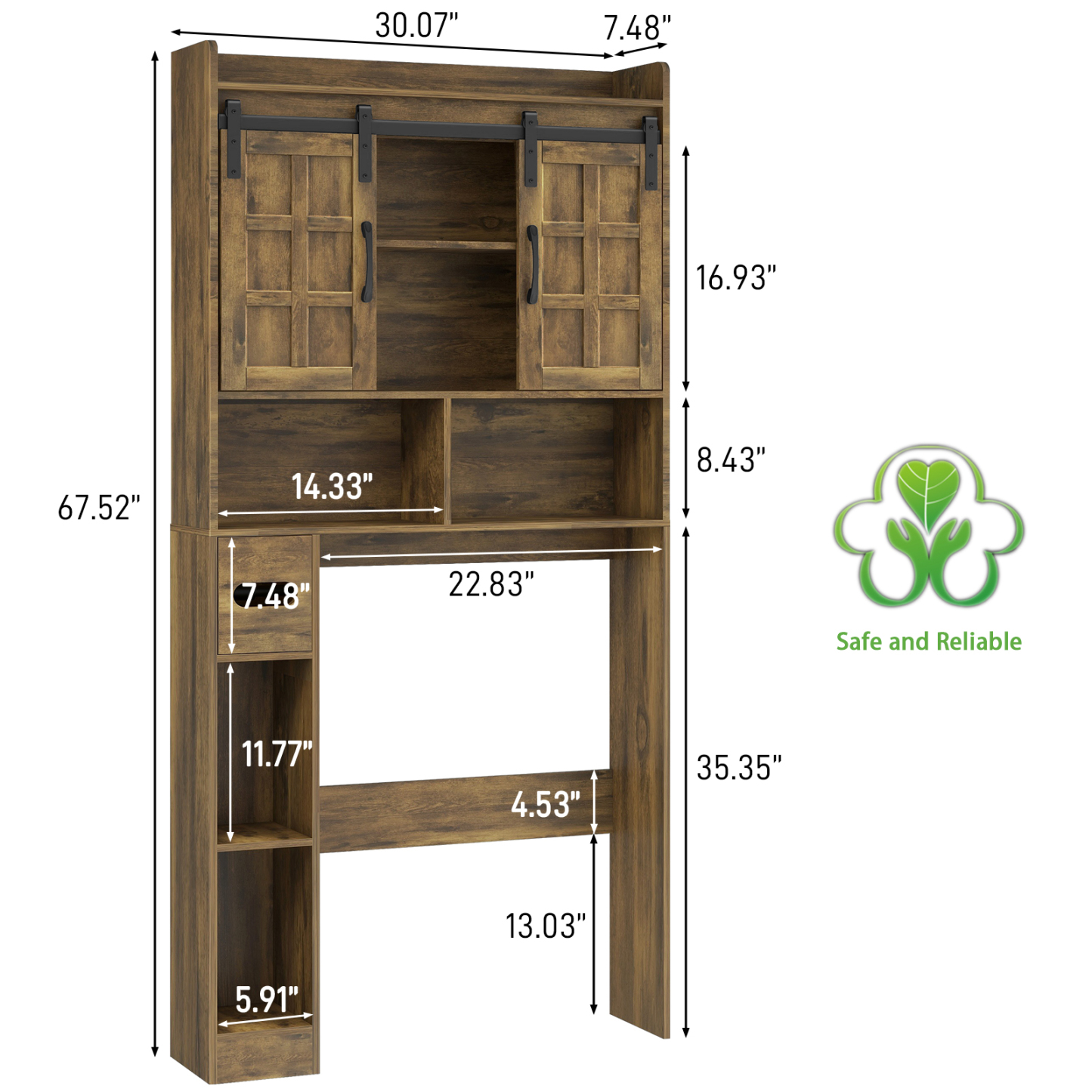 Halitaa Over The Toilet Storage Cabinet, Farmhouse Storage Cabinet Over Toilet with Sliding Doors，Home Space-Saving Toilet Rack, for Bathroom, Restroom, Laundry. Brown