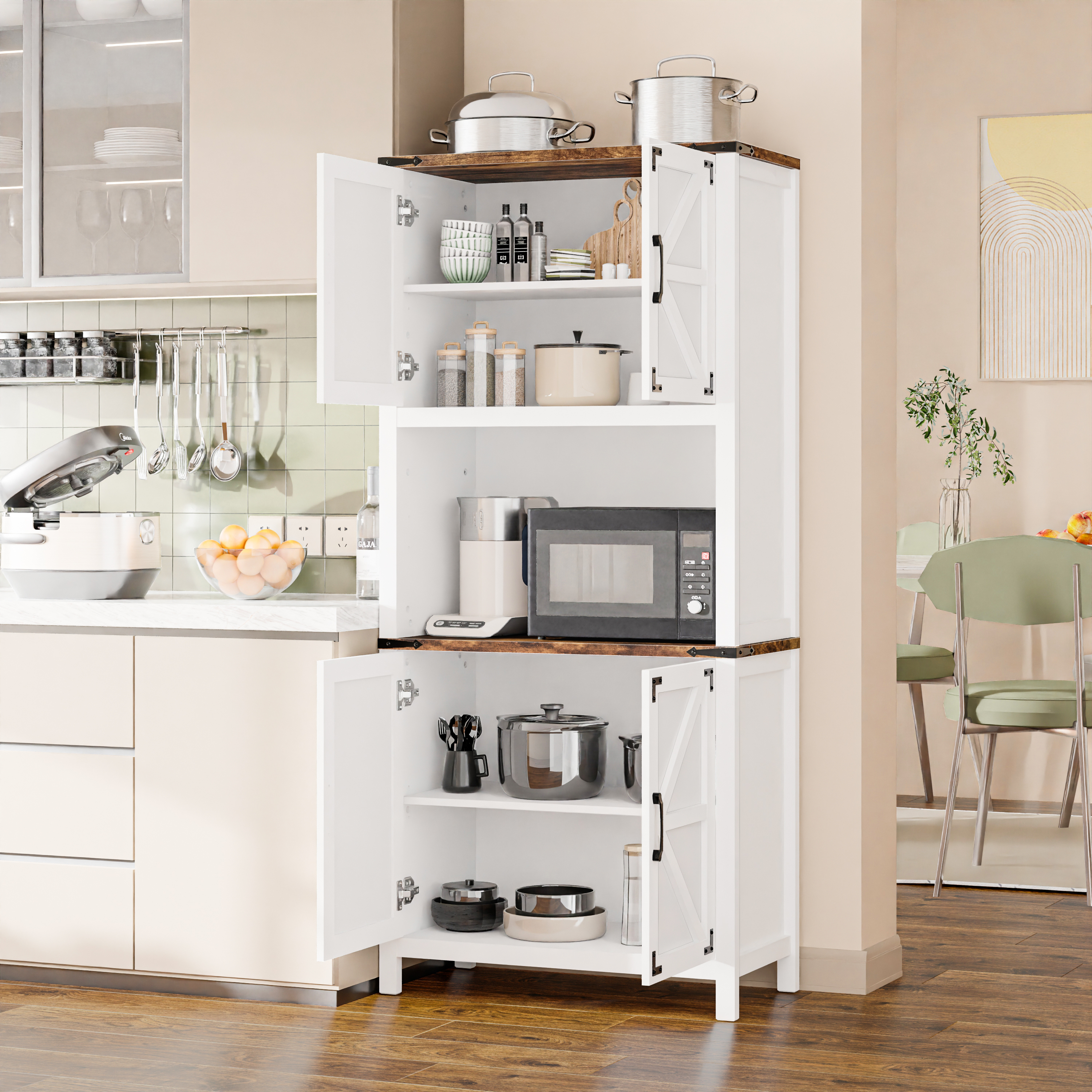 Vabches 69" H 6-Tier Farmhouse Storage Cabinet, perfect for Kitchen, Living Room, Lounge