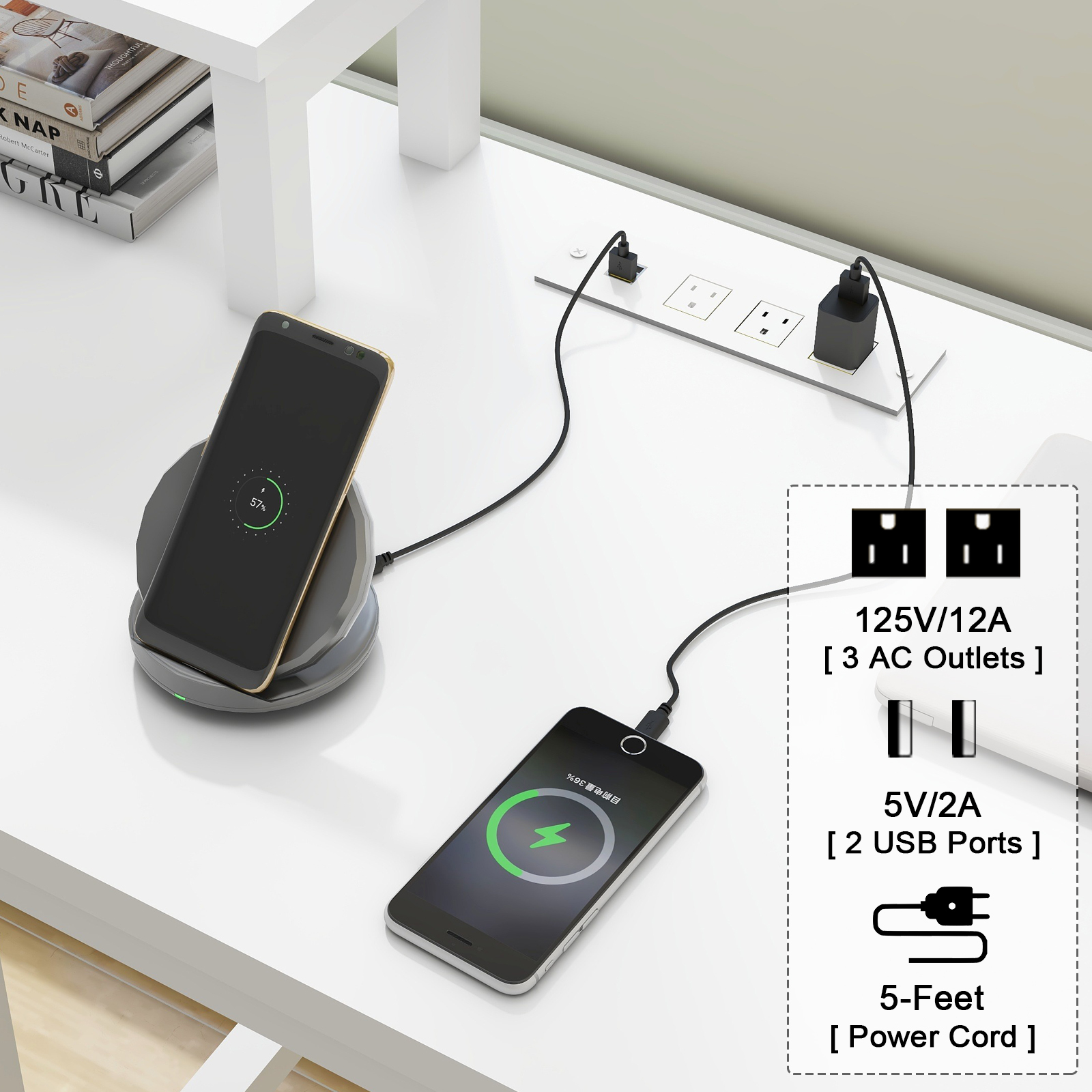 Vabches 67" L Shaped Computer Desk with LED Lights and Power Outlets, Reversible Gaming Desk with 3 Drawers Hutch