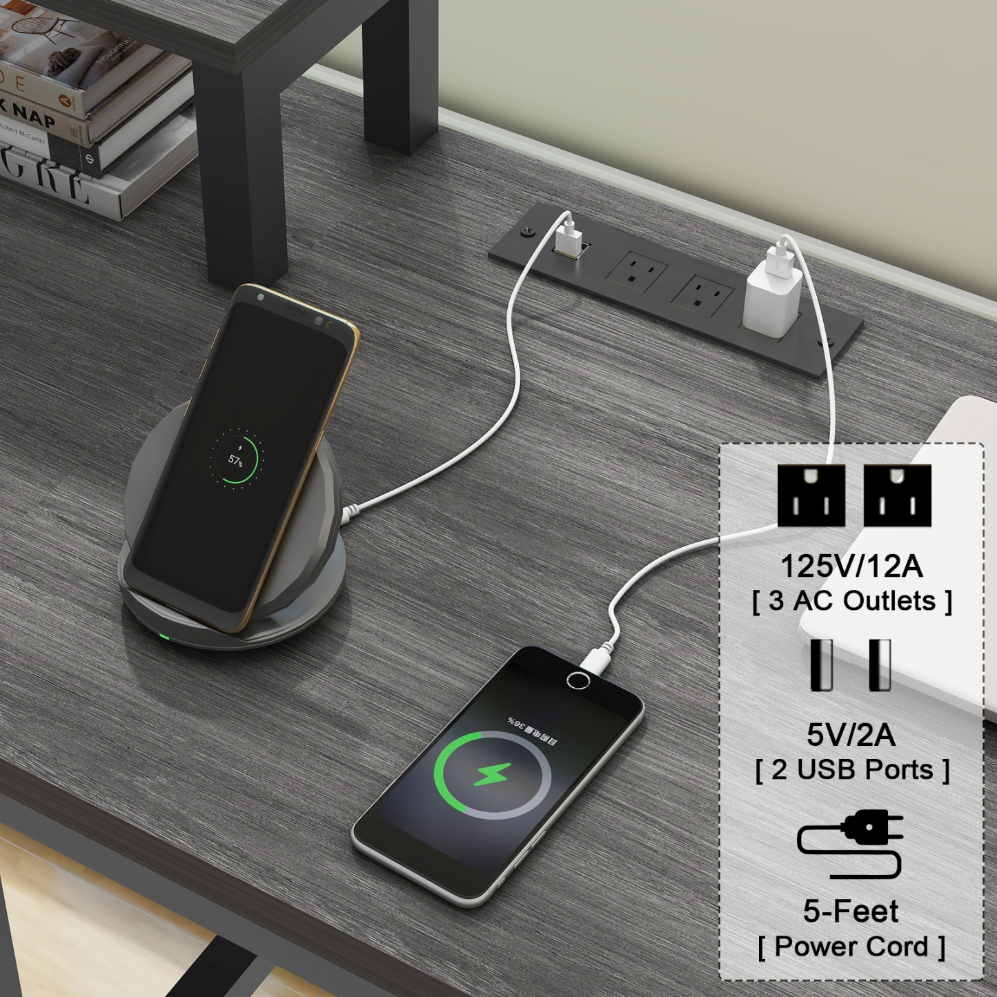 Vabches 67" L Shaped Computer Desk with LED Lights and Power Outlets, Reversible L Shaped Gaming Desk with 3 Drawers Hutch for Adolescents and adults