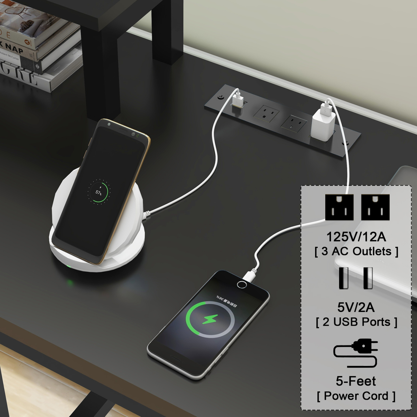 Vabches 67" L Shaped Computer Desk with LED Lights and Power Outlets, Reversible Gaming Desk with 3 Drawers Hutch for Adolescents and Adults