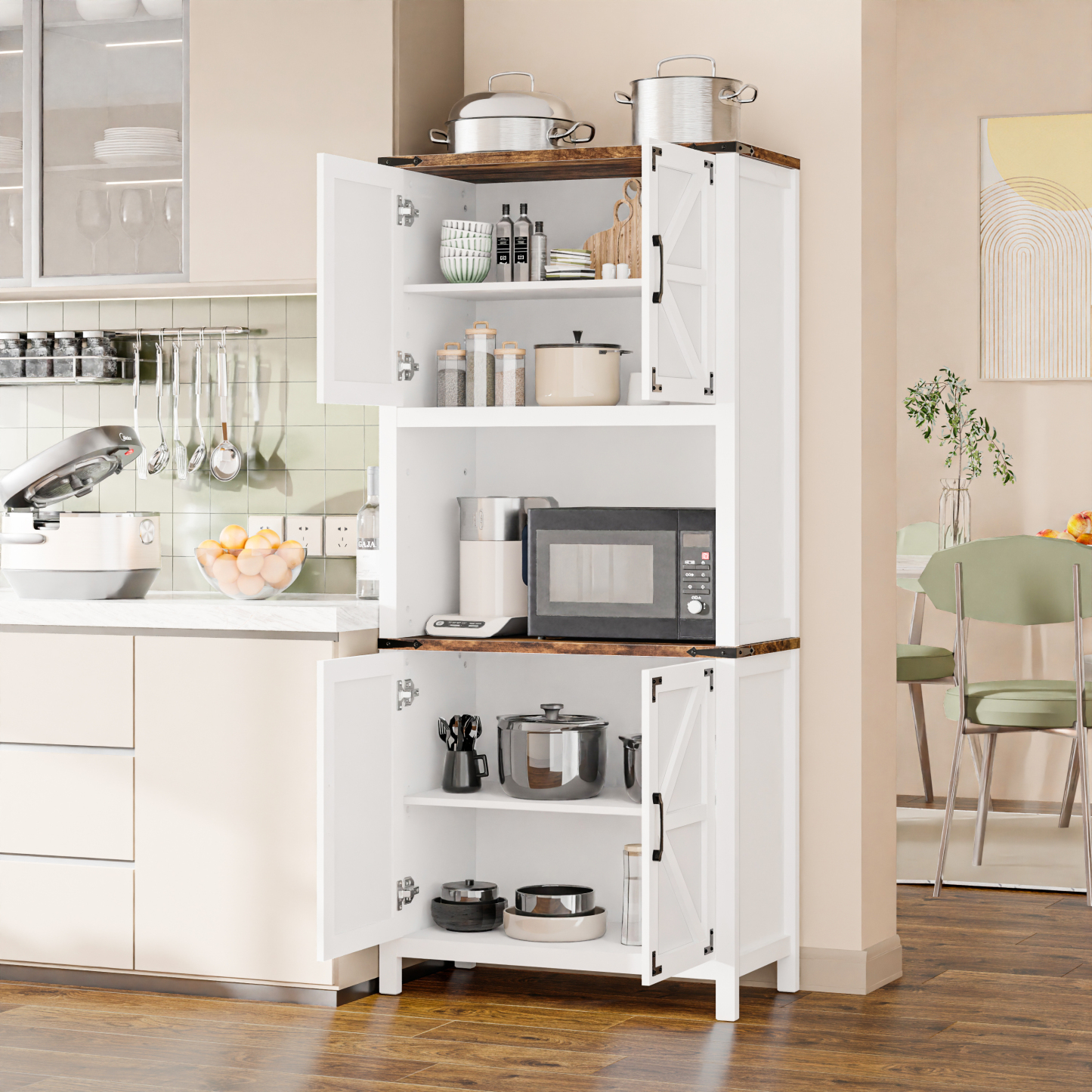 Vabches 69" H 6-Tier Farmhouse Storage Cabinet, perfect for Kitchen, Living Room, Lounge