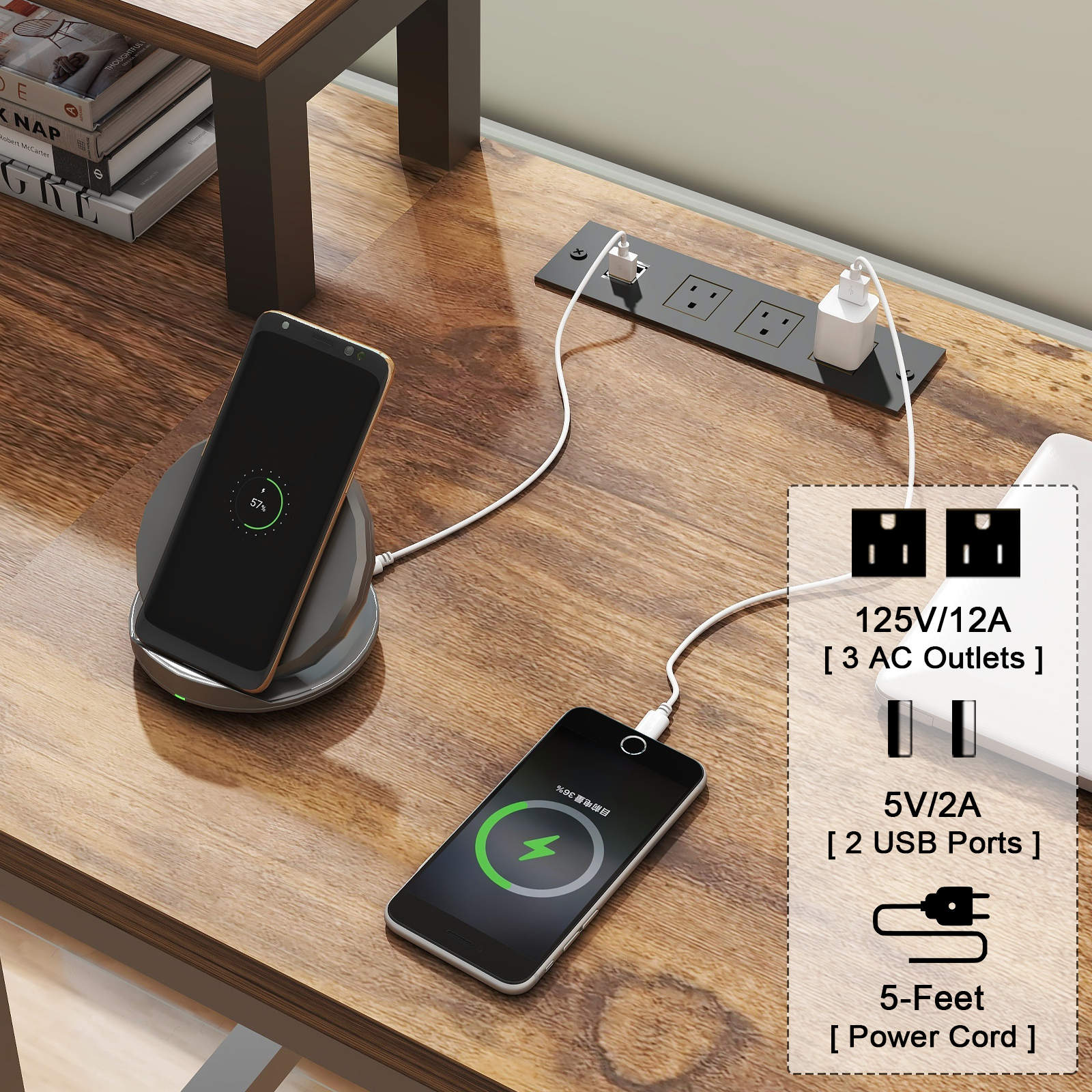 Vabches 67" L Shaped Computer Desk with LED Lights and Power Outlets, Reversible L Shaped Gaming Desk with 3 Drawers Hutch Monitor Stand