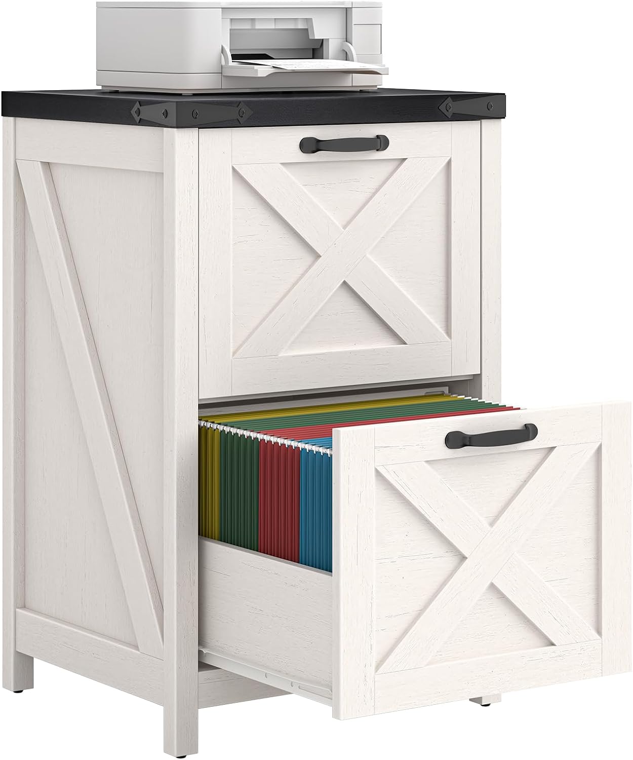 Halitaa 2 Drawer Small File Cabinet, Farmhouse Vertical Filing Cabinet Fits Letter and A4 Size, Under Desk Wooden File Cabinets for Home Office, Printer Stand
