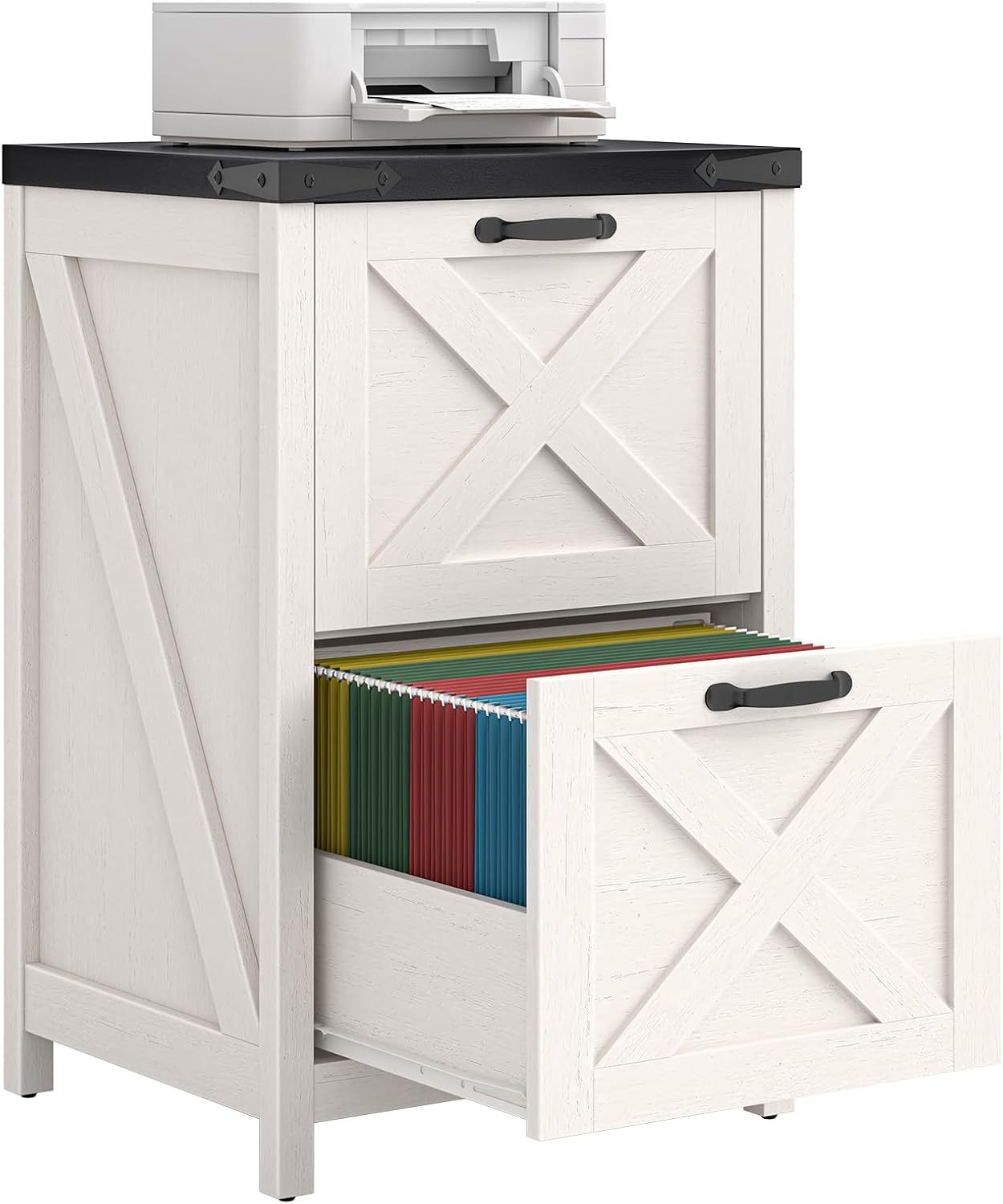 Halitaa 2 Drawer Small File Cabinet, Farmhouse Vertical Filing Cabinet Fits Letter and A4 Size, Under Desk Wooden File Cabinets for Home Office, Printer Stand