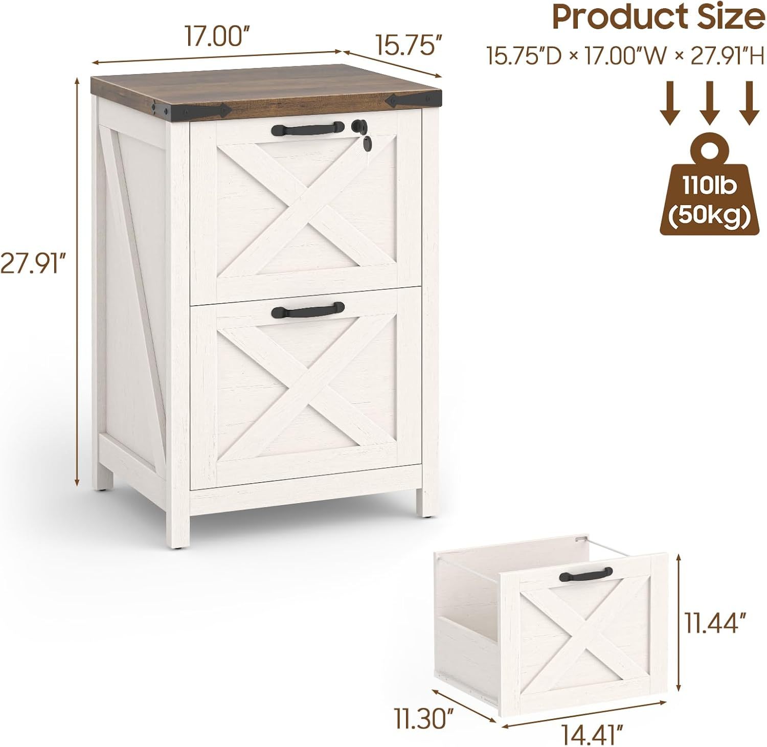 Halitaa 2 Drawer Small File Cabinet, Farmhouse Vertical Filing Cabinet Fits Letter and A4 Size, Under Desk Wooden File Cabinets for Home Office, Printer Stand
