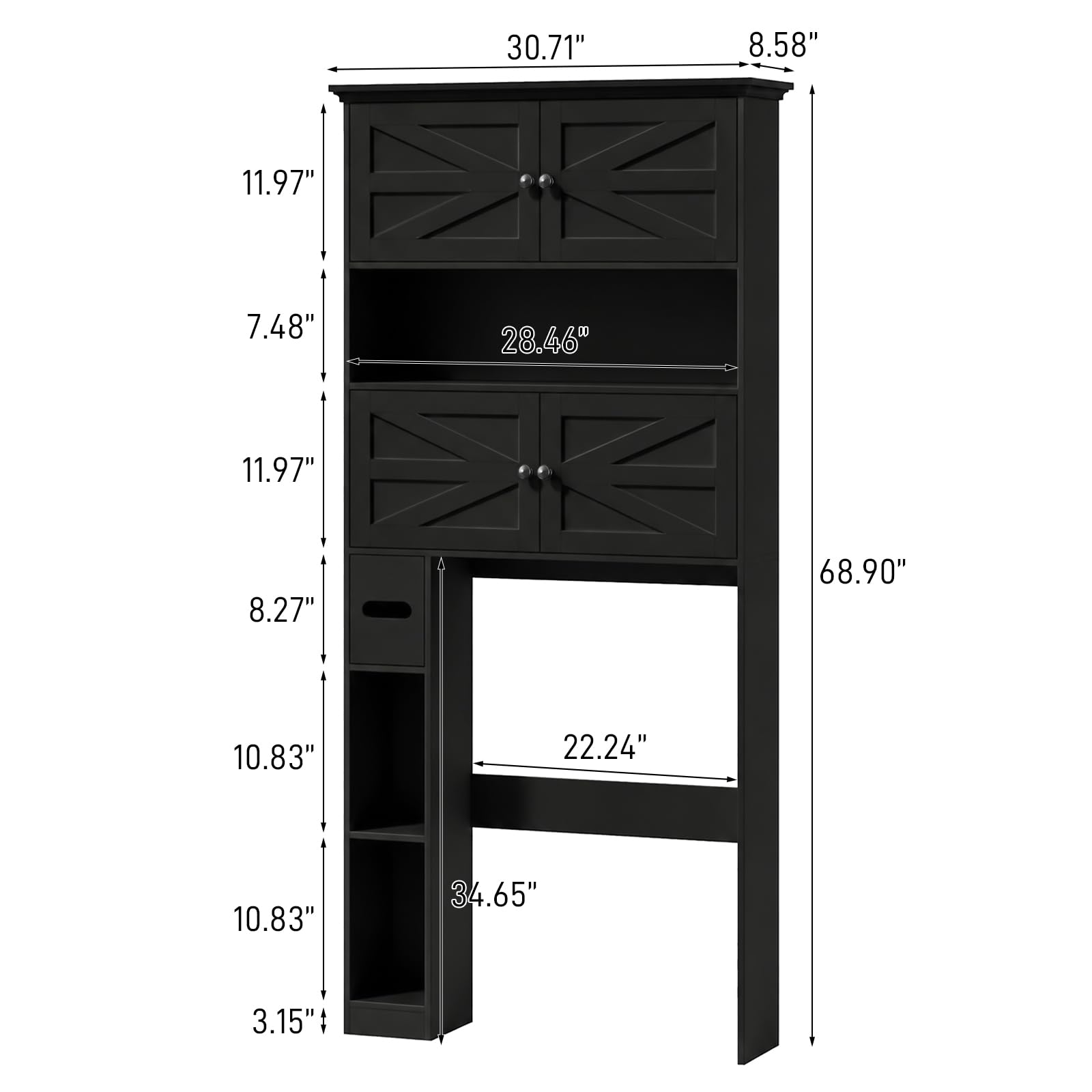 Halitaa Wooden Over The Toilet Storage Cabinet with Barn Door|Farmhouse Toilet Shelf Home Space Saver with Toilet Paper Holder, Freestanding Bathroom Storage Cabinet Organizer
