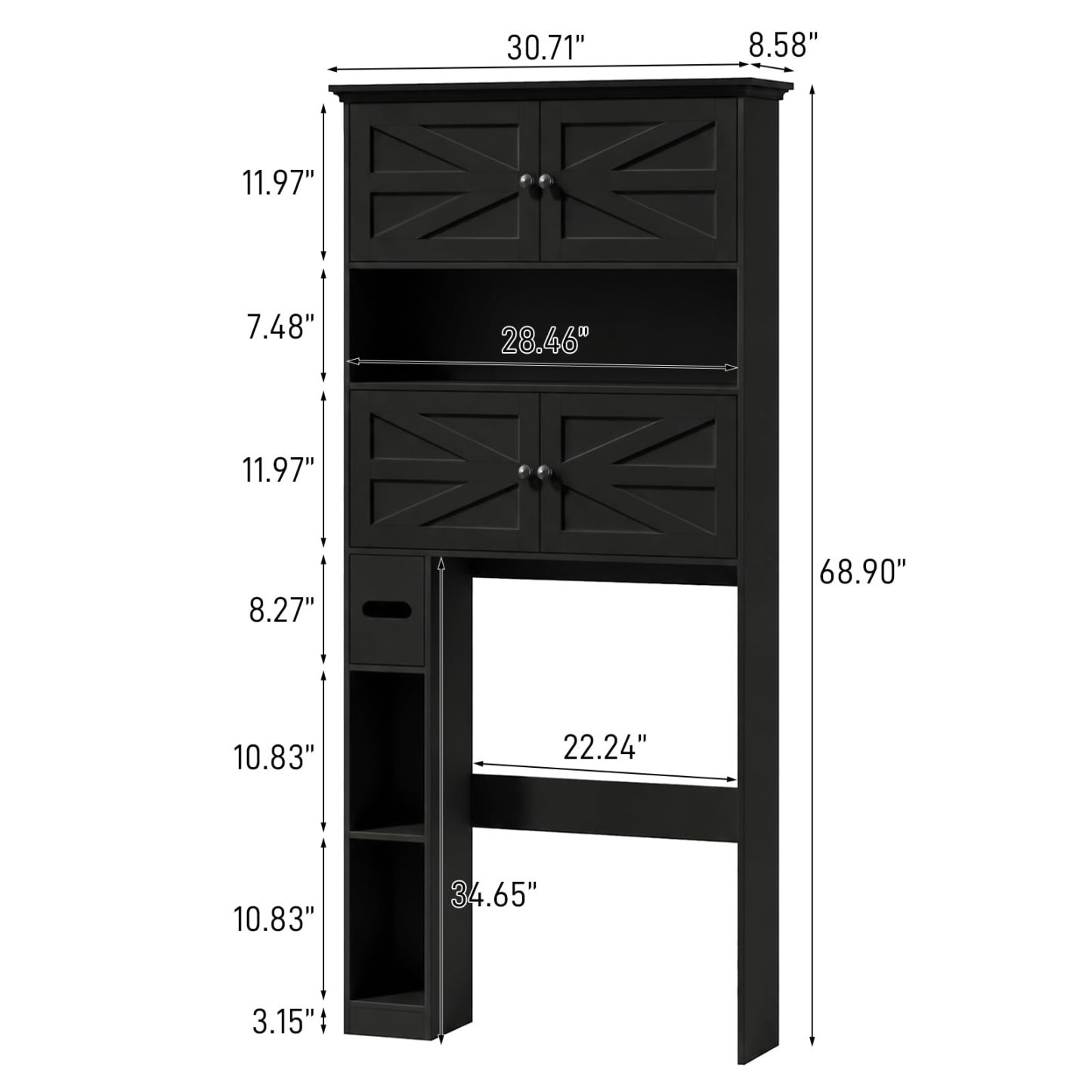 Halitaa Wooden Over The Toilet Storage Cabinet with Barn Door|Farmhouse Toilet Shelf Home Space Saver with Toilet Paper Holder, Freestanding Bathroom Storage Cabinet Organizer