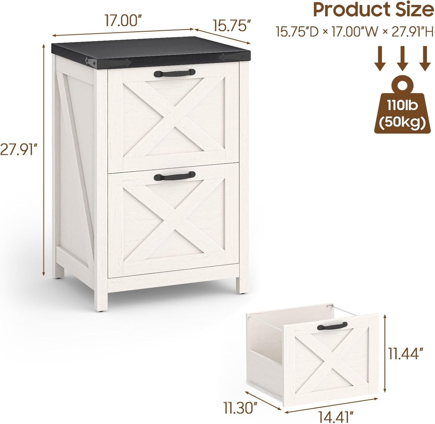Halitaa 2 Drawer Small File Cabinet, Farmhouse Vertical Filing Cabinet Fits Letter and A4 Size, Under Desk Wooden File Cabinets for Home Office, Printer Stand