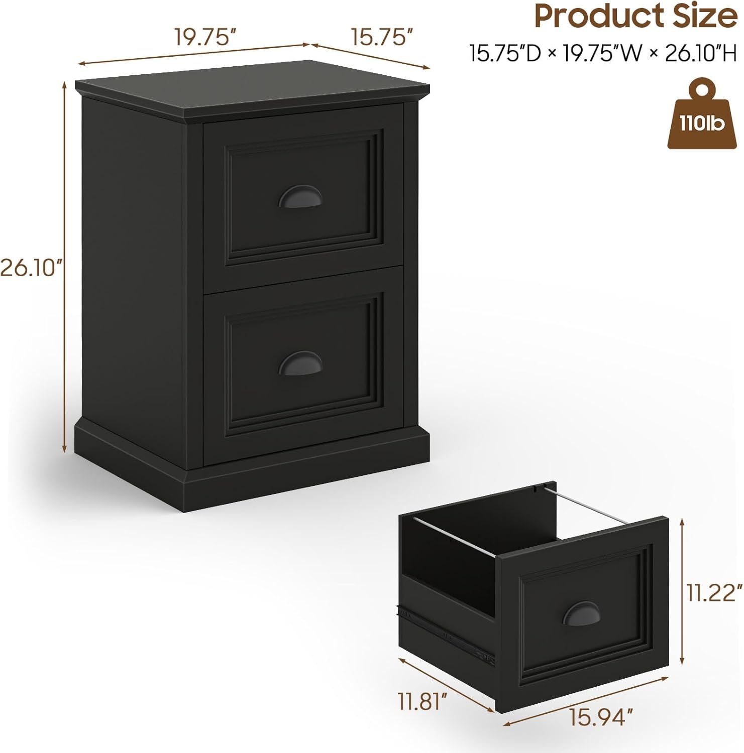 Vertical File Cabinet, Filing Cabinet with 2 File Drawers, Farmhouse Small File Cabinet Fits Letter/A4 Size, Wooden Printer Stand, Under Desk Cabinets for Home Office