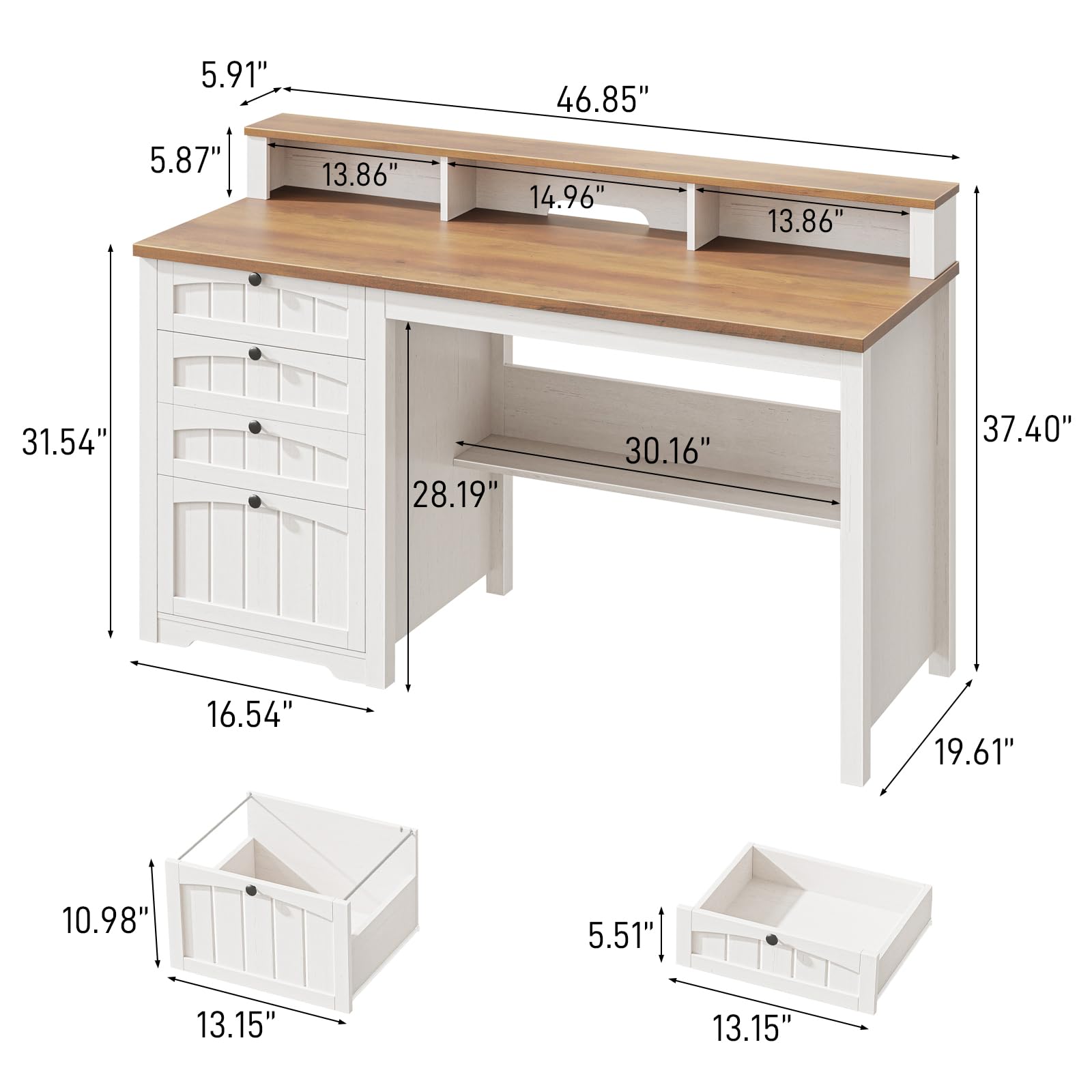 Halitaa 47" Farmhouse Home Office Desk with 4 Drawers | Halitaa Wooden Executive Desk with File Drawer, Computer Desk with Storage Cabinet Workstation for Work, Study and Writing