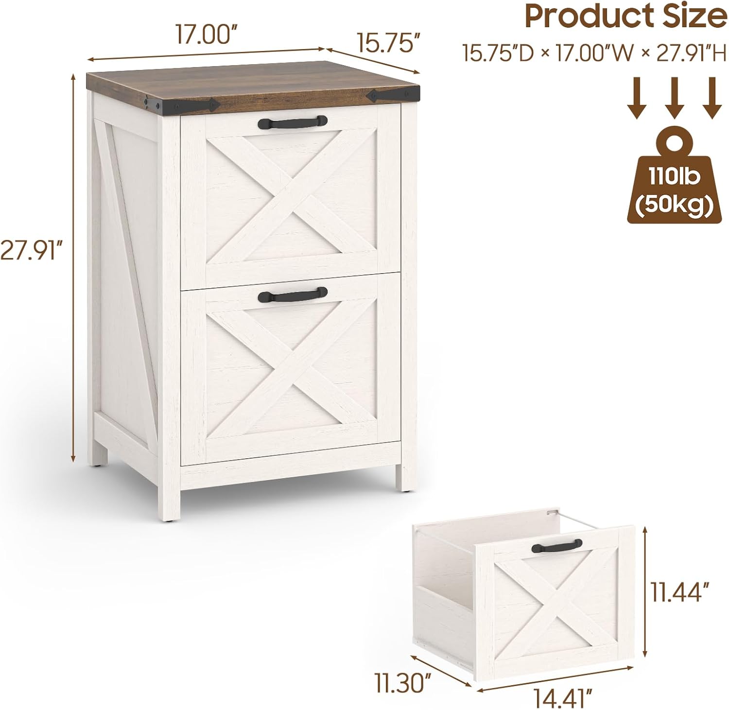 Halitaa 2 Drawer Small File Cabinet, Farmhouse Vertical Filing Cabinet Fits Letter and A4 Size, Under Desk Wooden File Cabinets for Home Office, Printer Stand