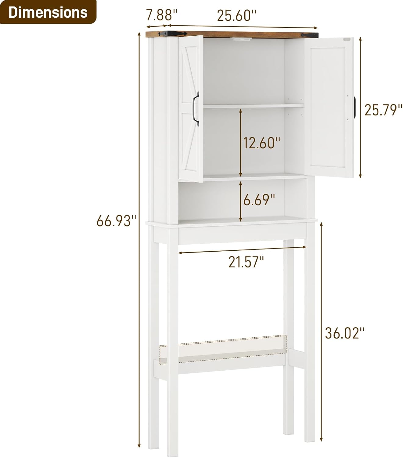 Over The Toilet Storage Cabinet, Farmhouse Over Toilet Bathroom Organizer with 2 Barn Doors, Narrow Above Toilet Storage Cabinet, Behind Toilet Bathroom Organizer