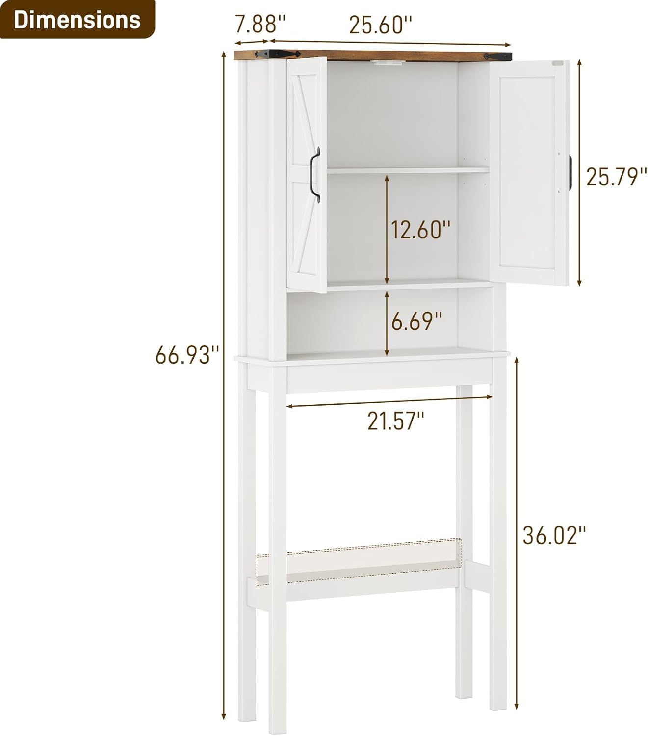 Over The Toilet Storage Cabinet, Farmhouse Over Toilet Bathroom Organizer with 2 Barn Doors, Narrow Above Toilet Storage Cabinet, Behind Toilet Bathroom Organizer