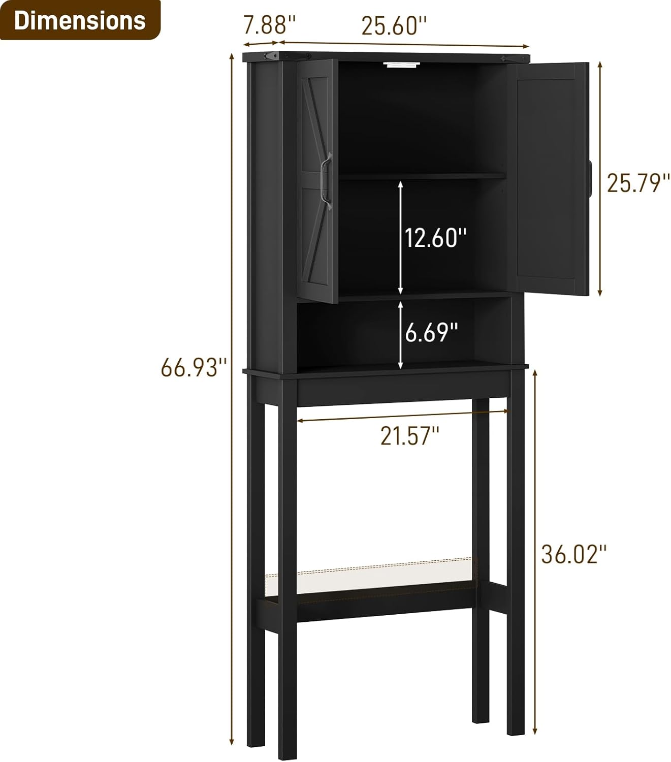 Over The Toilet Storage Cabinet, Farmhouse Over Toilet Bathroom Organizer with 2 Barn Doors, Narrow Above Toilet Storage Cabinet, Behind Toilet Bathroom Organizer