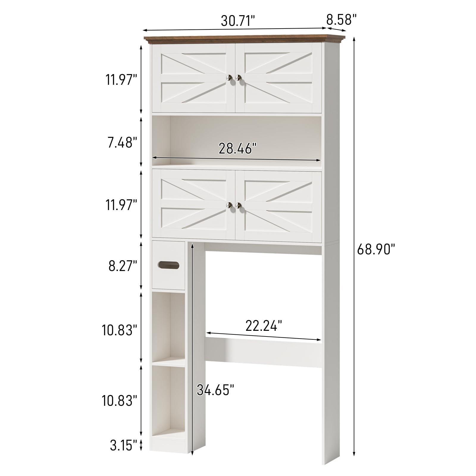 Halitaa Wooden Over The Toilet Storage Cabinet with Barn Door|Farmhouse Toilet Shelf Home Space Saver with Toilet Paper Holder, Freestanding Bathroom Storage Cabinet Organizer