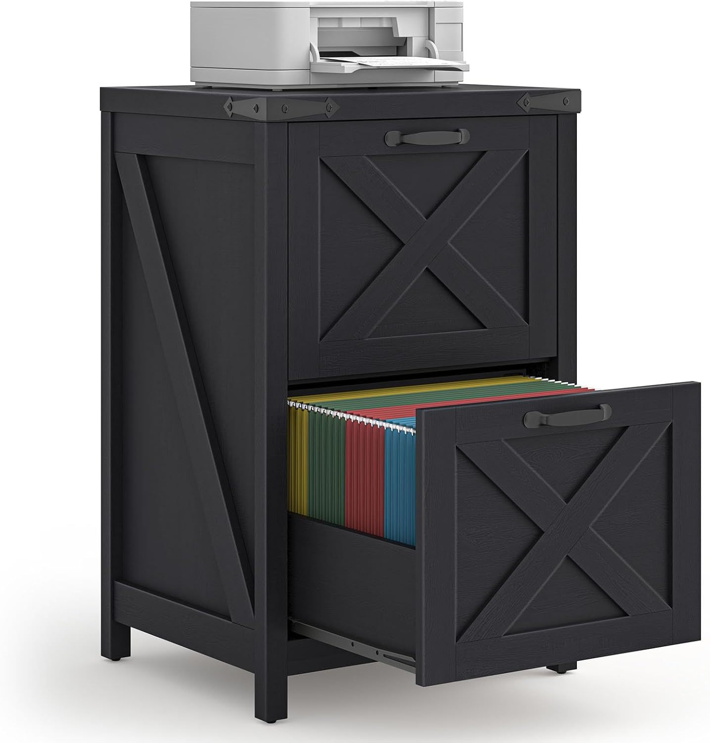 Halitaa 2 Drawer Small File Cabinet, Farmhouse Vertical Filing Cabinet Fits Letter and A4 Size, Under Desk Wooden File Cabinets for Home Office, Printer Stand