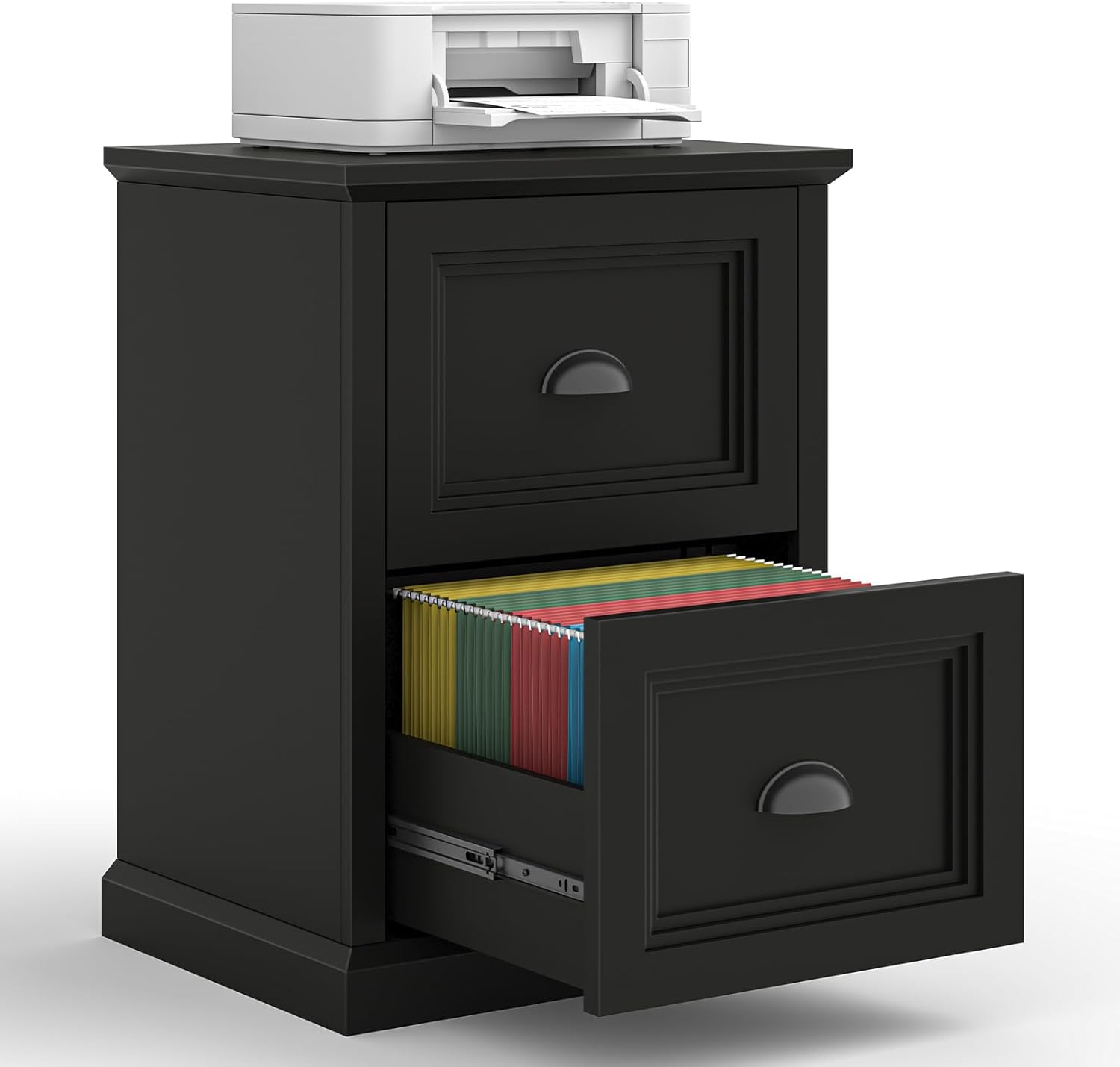 Vertical File Cabinet, Filing Cabinet with 2 File Drawers, Farmhouse Small File Cabinet Fits Letter/A4 Size, Wooden Printer Stand, Under Desk Cabinets for Home Office