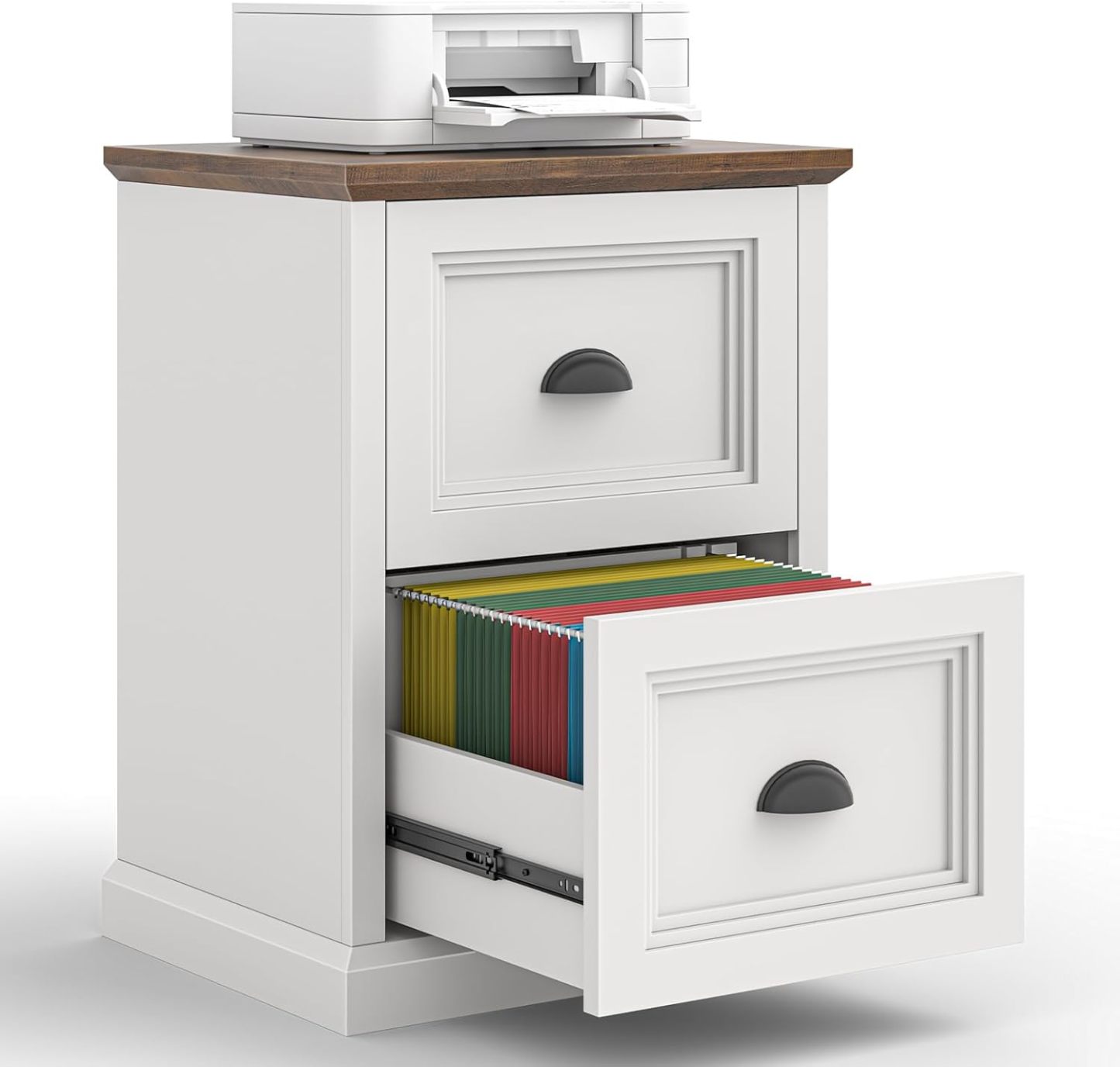 Vertical File Cabinet, Filing Cabinet with 2 File Drawers, Farmhouse Small File Cabinet Fits Letter/A4 Size, Wooden Printer Stand, Under Desk Cabinets for Home Office