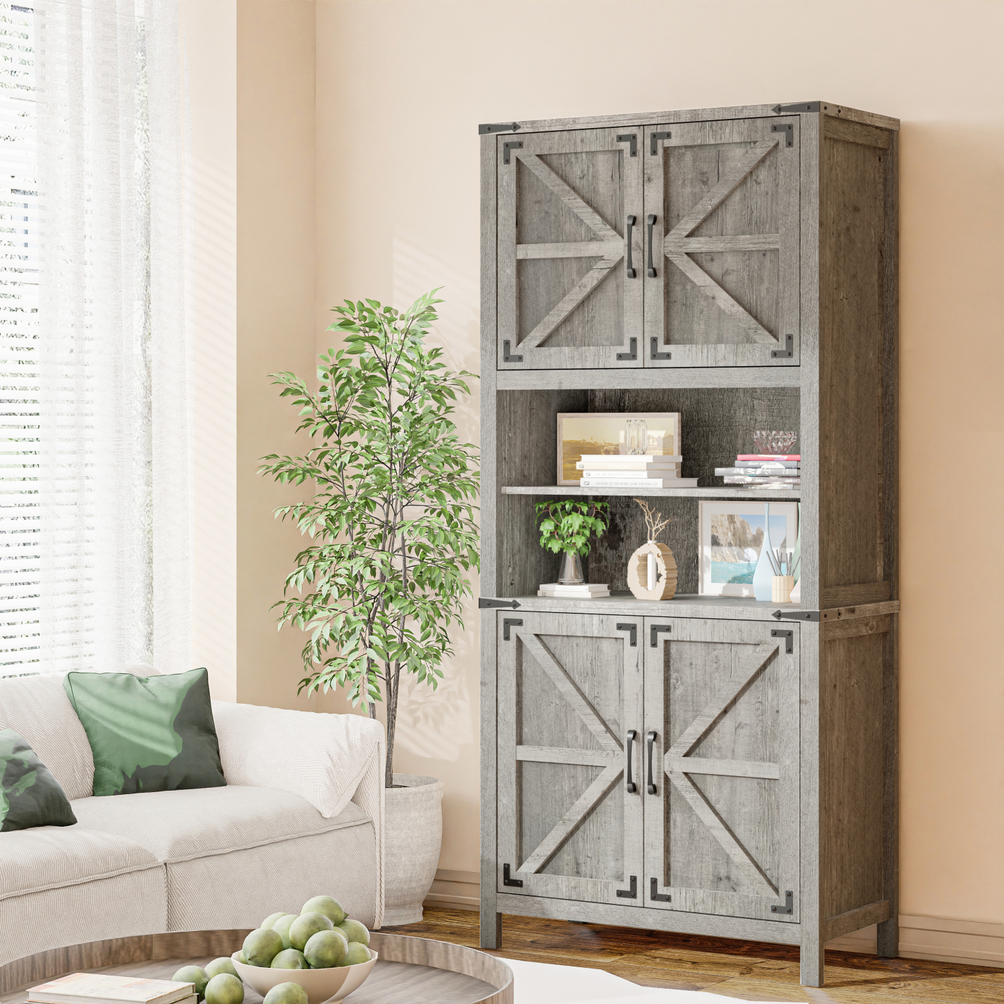 Vabches 69" H 6-Tier Farmhouse Storage Cabinet, perfect for Living Room, Lounge, Kitchen