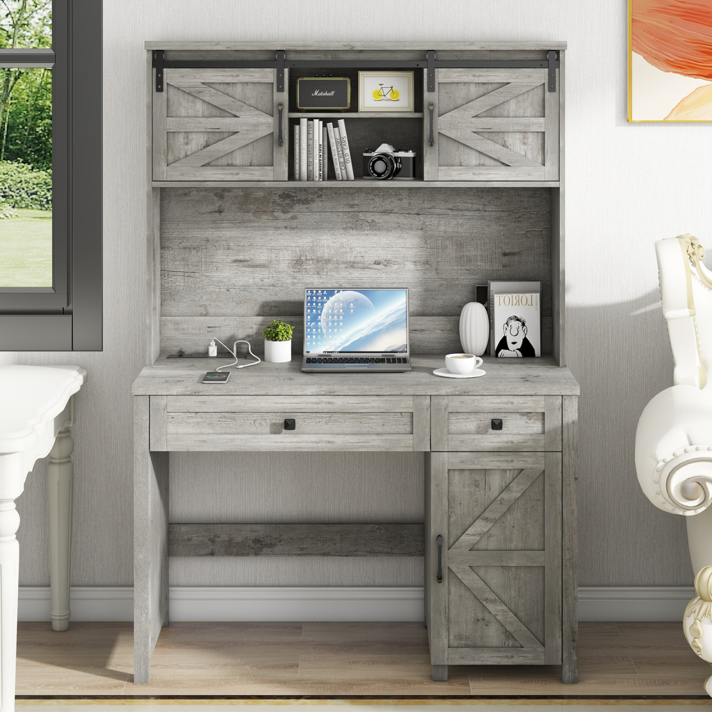 Farmhouse 47" Executive Desk, Computer Desk with Drawers and Storage Cabinet, is versatile and suitable for a variety of people