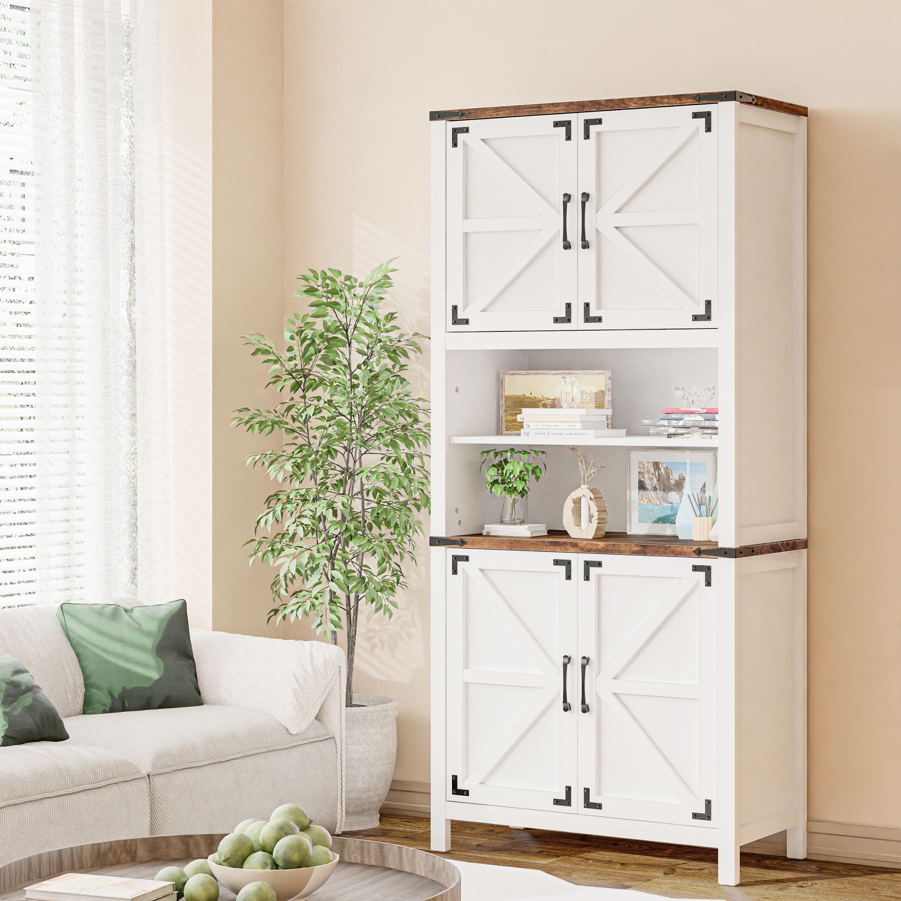 Vabches 69" H 6-Tier Farmhouse Storage Cabinet, perfect for Kitchen, Living Room, Lounge
