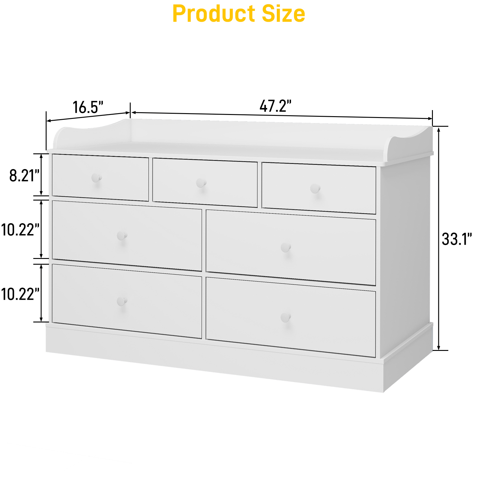 Vabches Kids Dresser Cabinet with 7 Drawers, Changing Table for Nursery, White Chest of Drawers, Baby Dresser, Kids Bedroom Furniture, Nightstand for Child’s Room, White