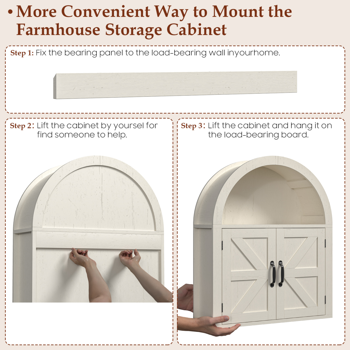 Arched Bathroom Wall Cabinet, Farmhouse Medicine Cabinet with Barn Door and with Adjustable Shelf, 23.6 x 28.7'' Wooden Storage Cabinet Wall Mounted for Bathroom Laundry Room Kitchen