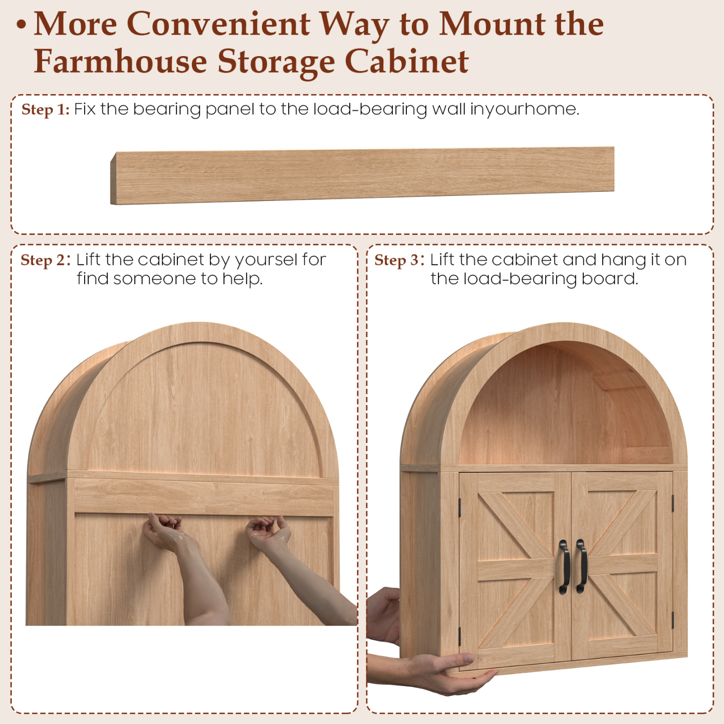 Arched Bathroom Wall Cabinet, Farmhouse Medicine Cabinet with Barn Door and with Adjustable Shelf, 23.6 x 28.7'' Wooden Storage Cabinet Wall Mounted for Bathroom Laundry Room Kitchen