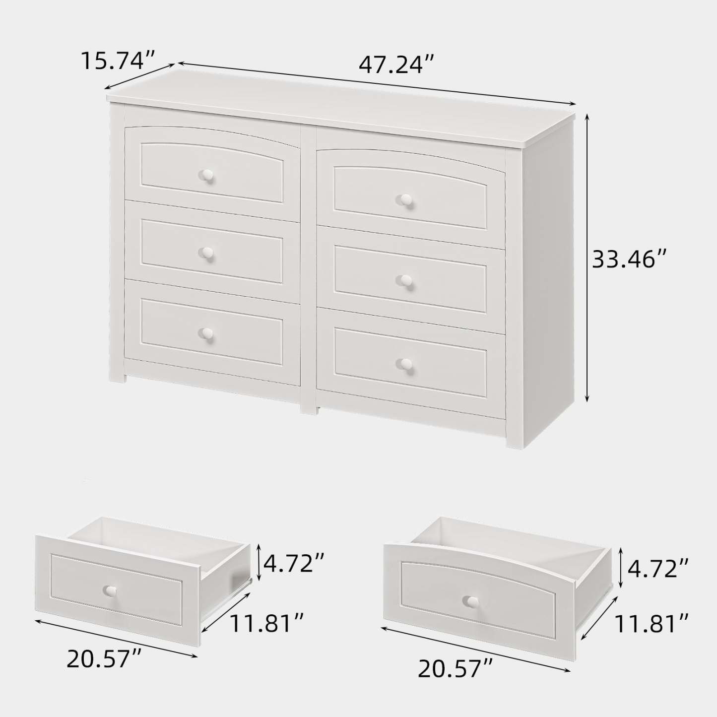 Halitaa Kids Dresser Cabinet with 6 Drawers, White Baby Dresser