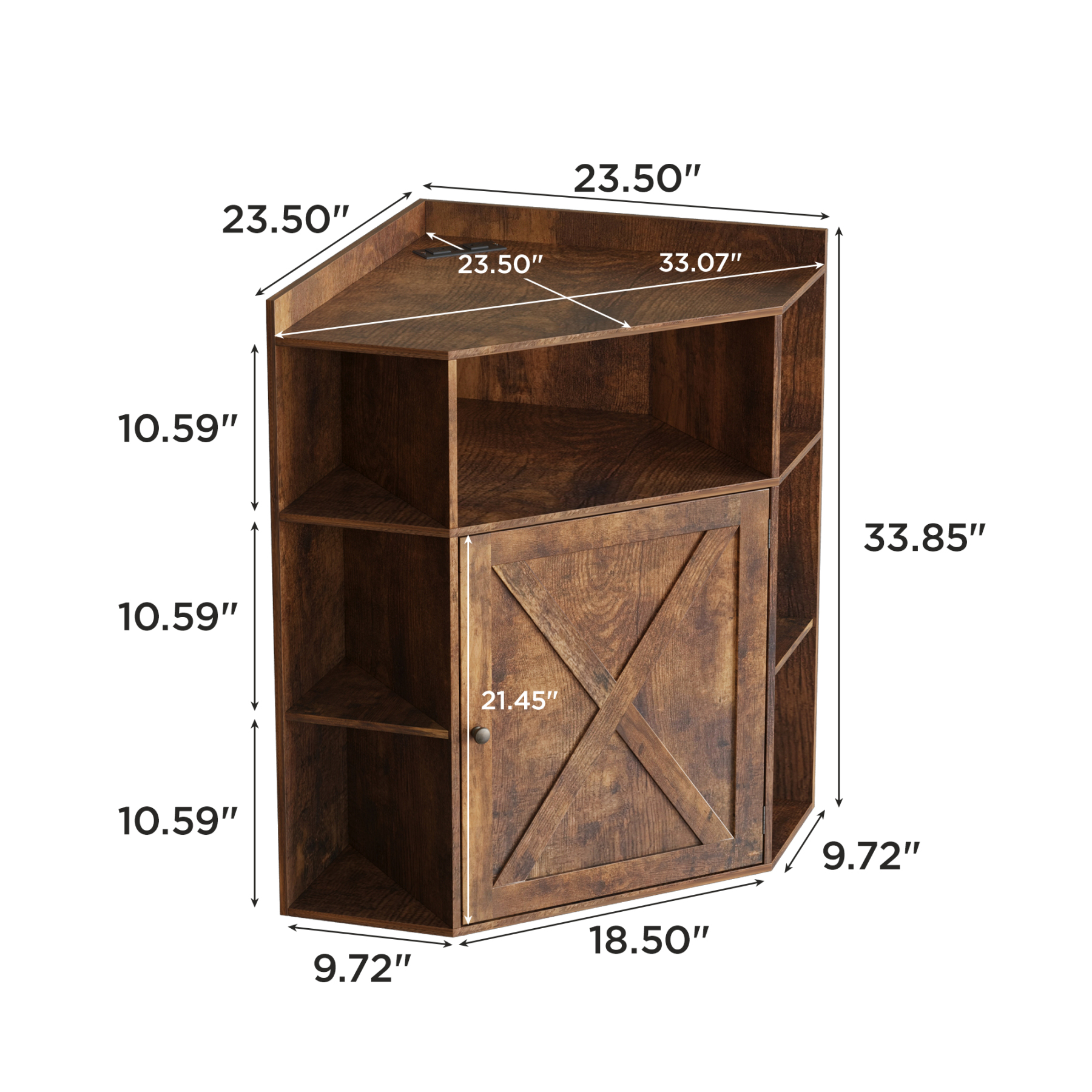 Corner Cabinet, Corner Storage Shelf with USB Ports and Outlets Industrial Organizer for Small Space Wooden 6-Cubby Bookshelf for Study, Playroom, Living Room (Amber Pine)